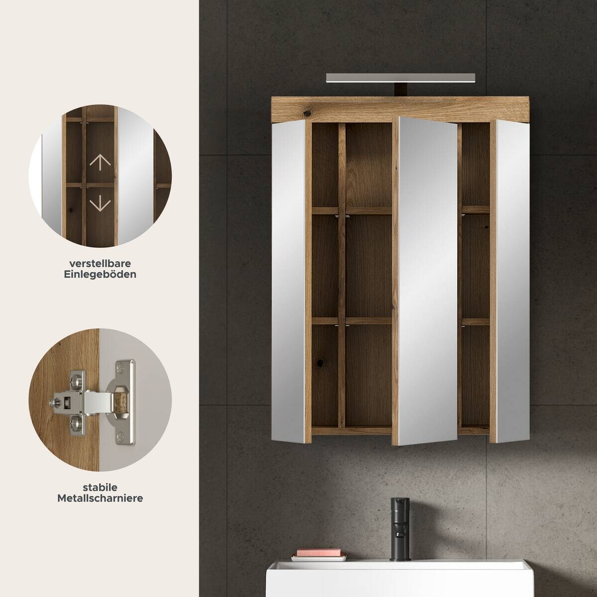 Spiegelschrank Scout Evoke Oak Nachbildung Spiegel B/H/T: ca. 60x79x18 cm