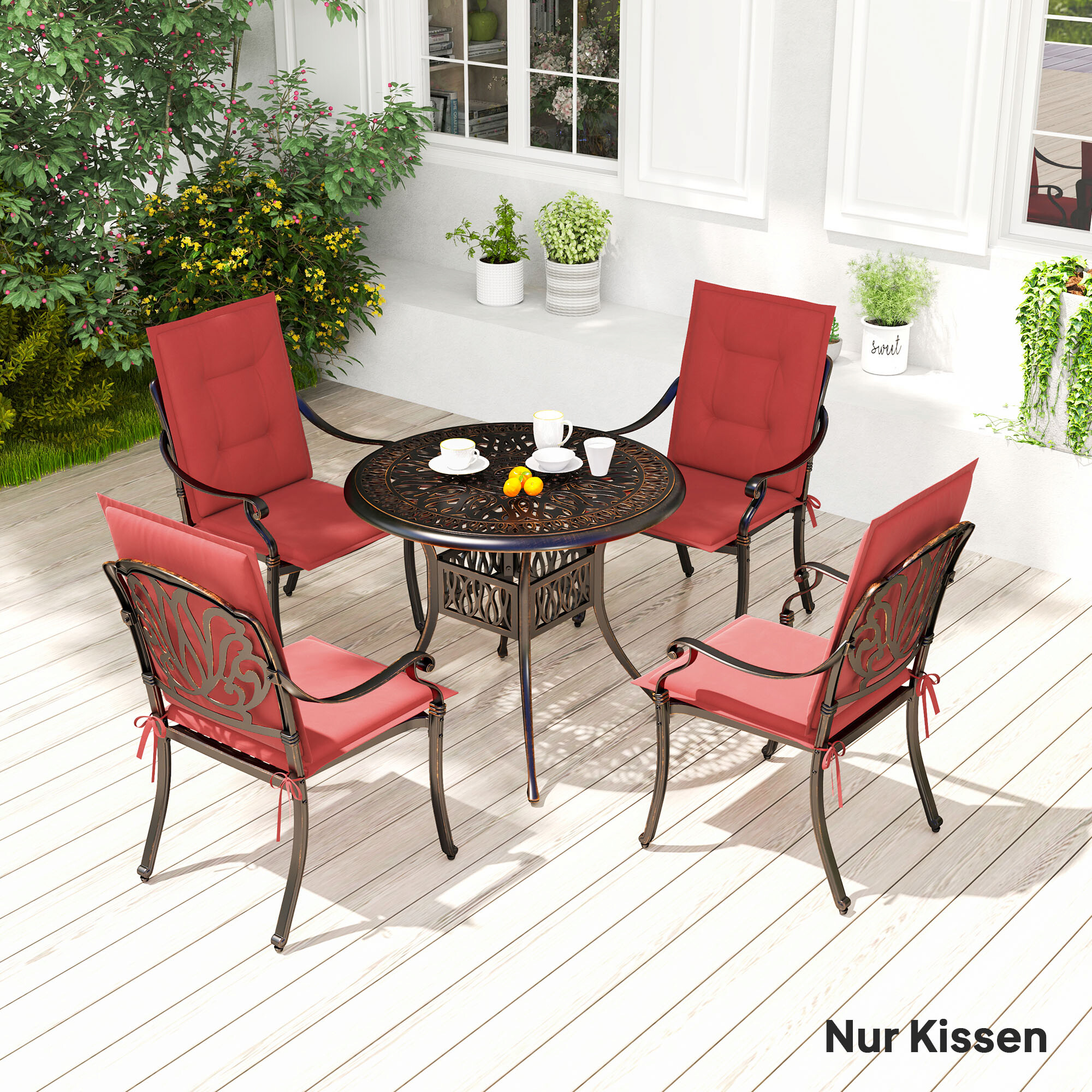 Outsunny Sitzkissen 4er Set weinrot Polyester B/H/L: ca. 50x5x108 cm