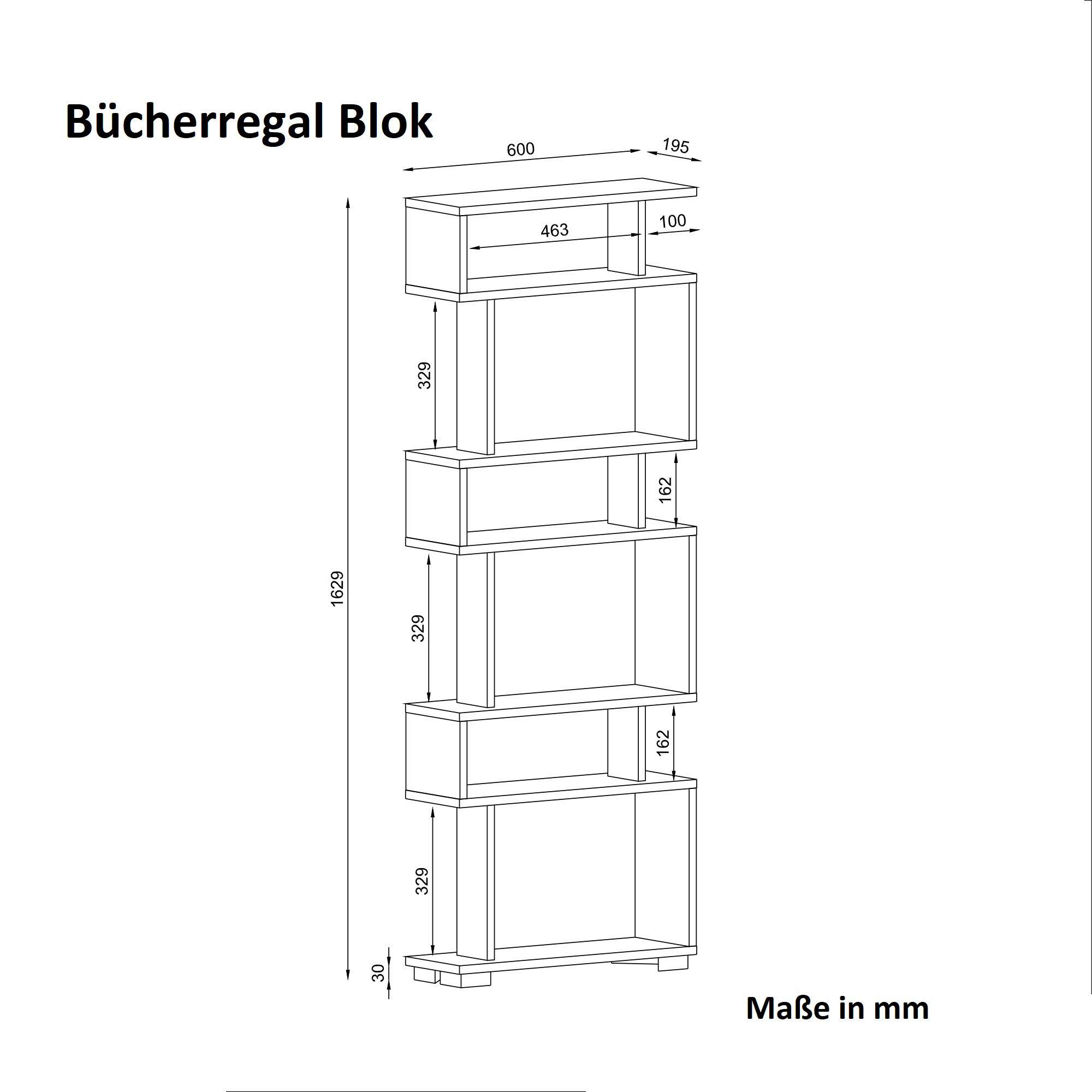 Regal Blok weiß B/H/T: ca. 60x160x20 cm