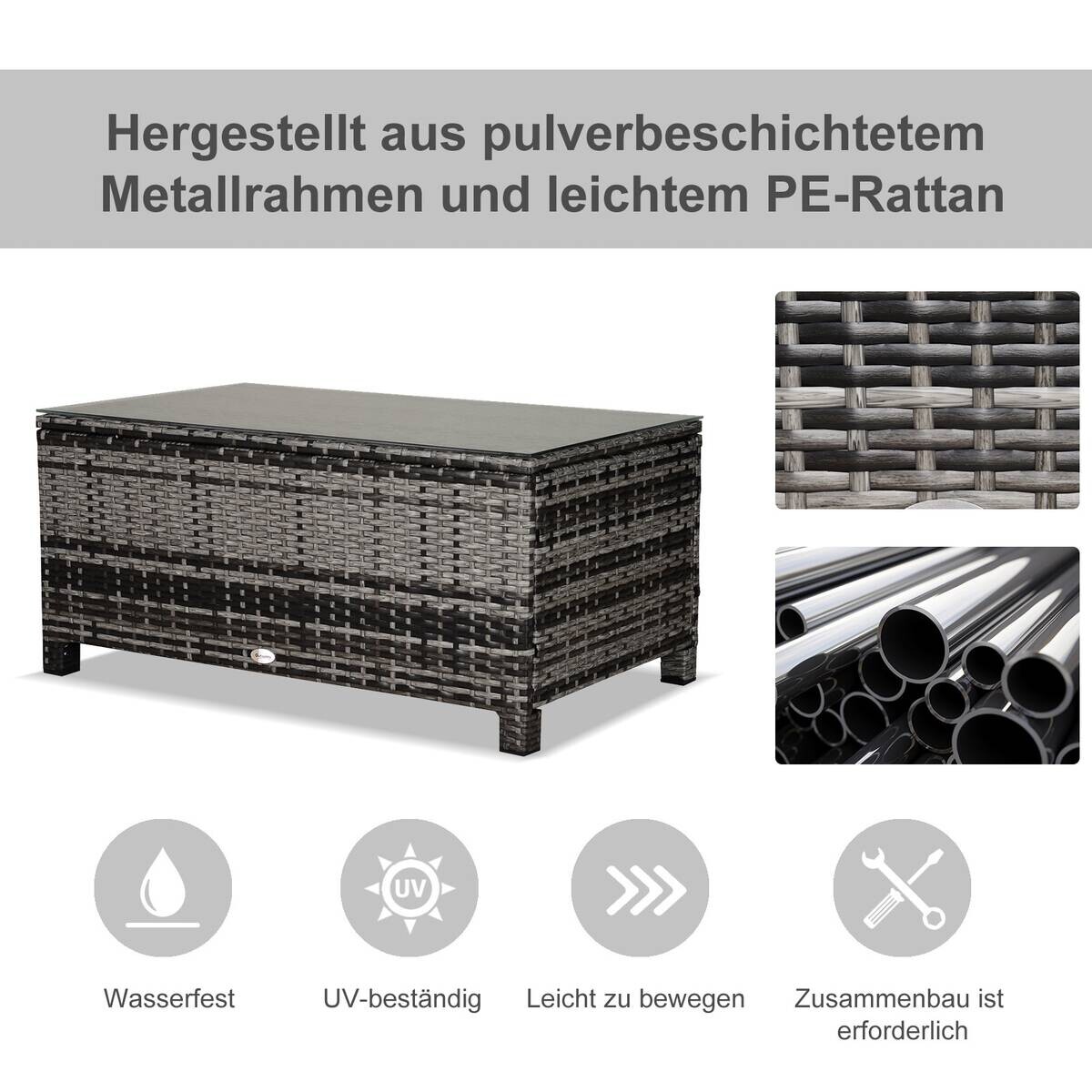 Outsunny Beistelltisch grau Polyrattan B/H/L: ca. 50x85x39 cm