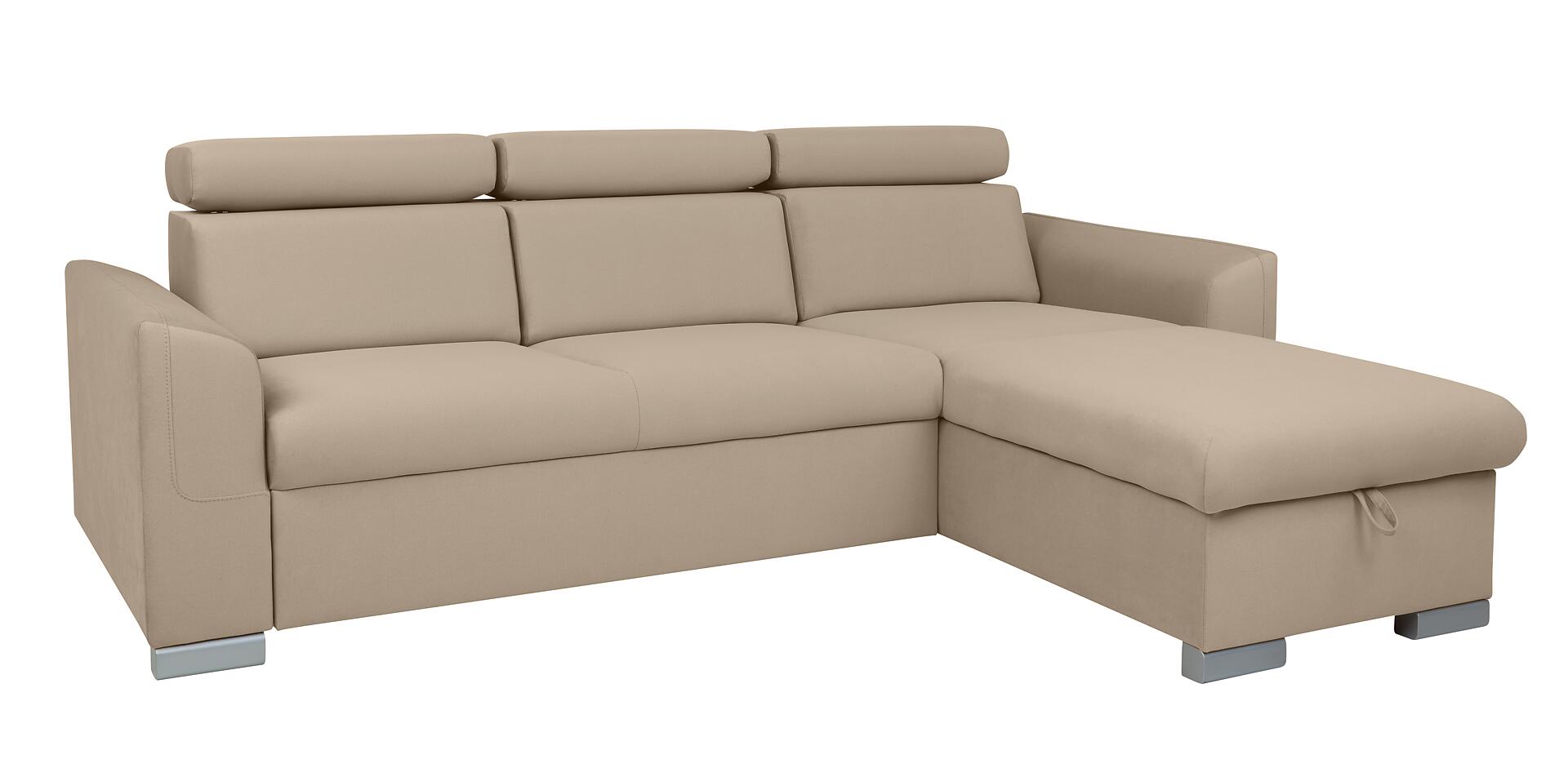 Ecksofa mit Bettfunktion und Bettkasten Evia braun Microfaser B/H/T: ca. 243x85x186 cm