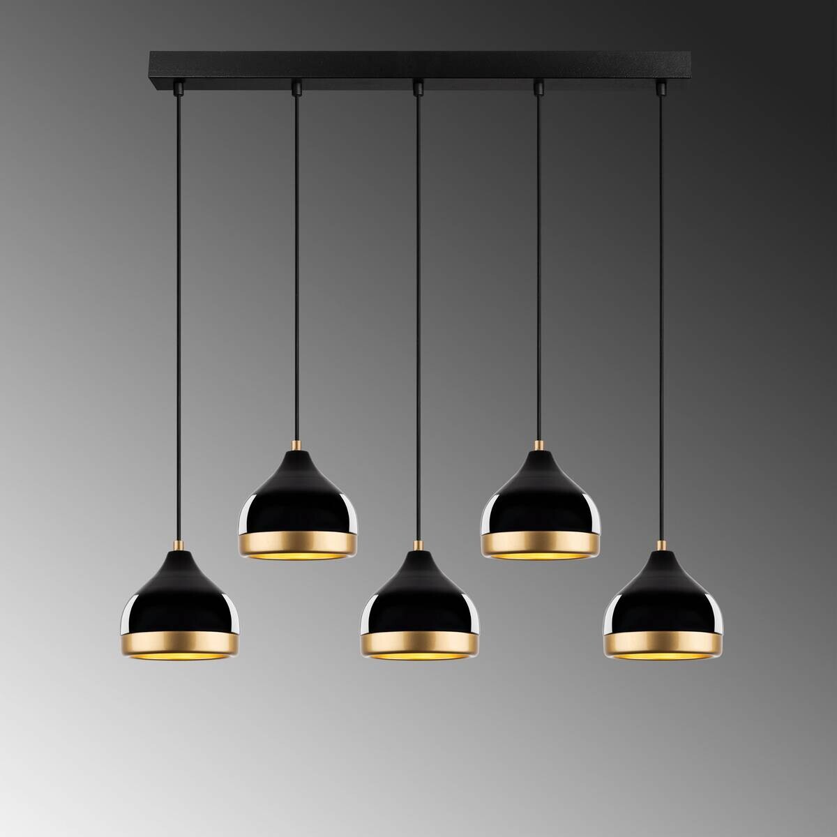 Opviq Pendelleuchte Yldo schwarz B/H/T/L: ca. 90x111x17x90 cm E27 5 Brennstellen