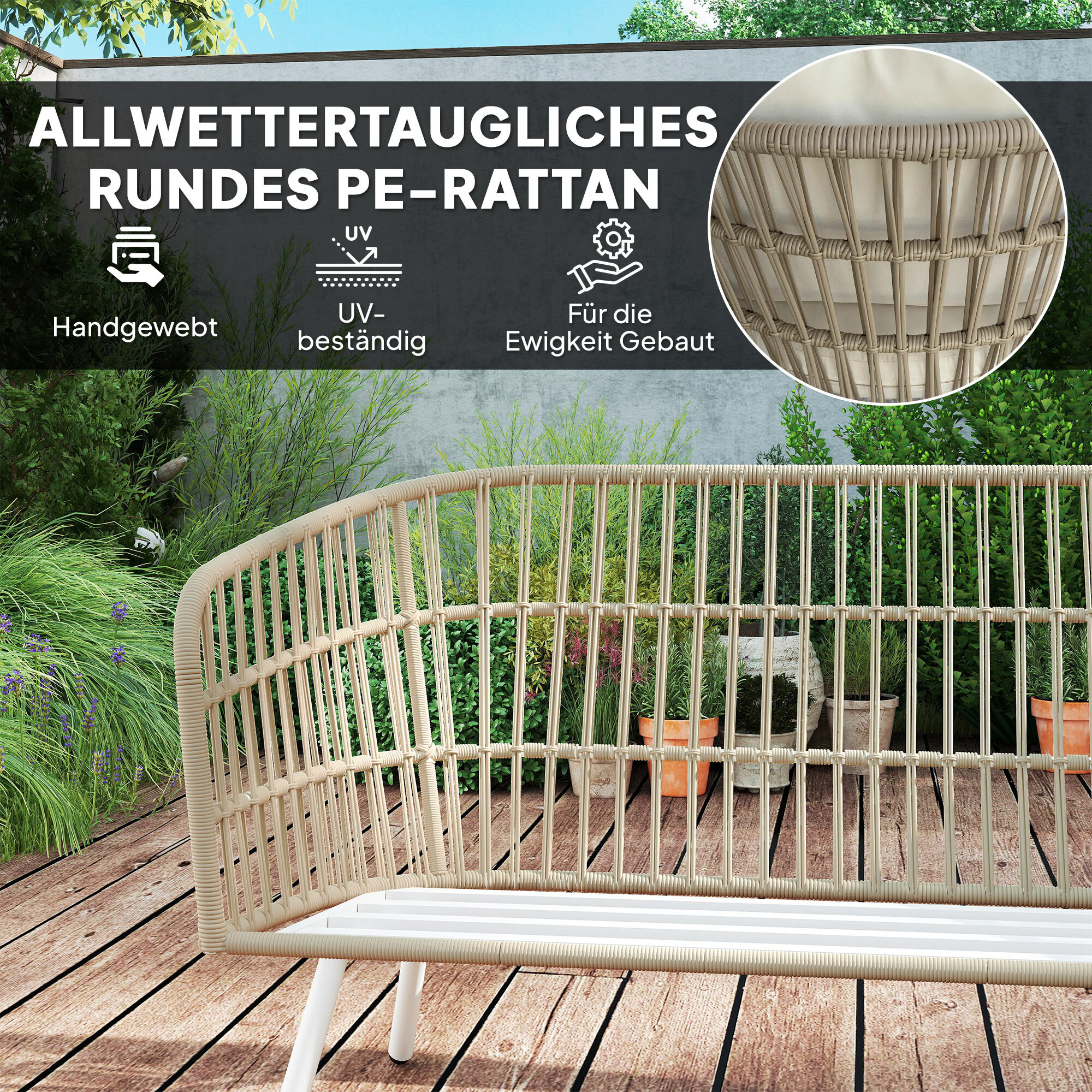 Outsunny Rattan Gartenmöbel-Set khaki Polyethylen B/H/L: ca. 65x69x132 cm