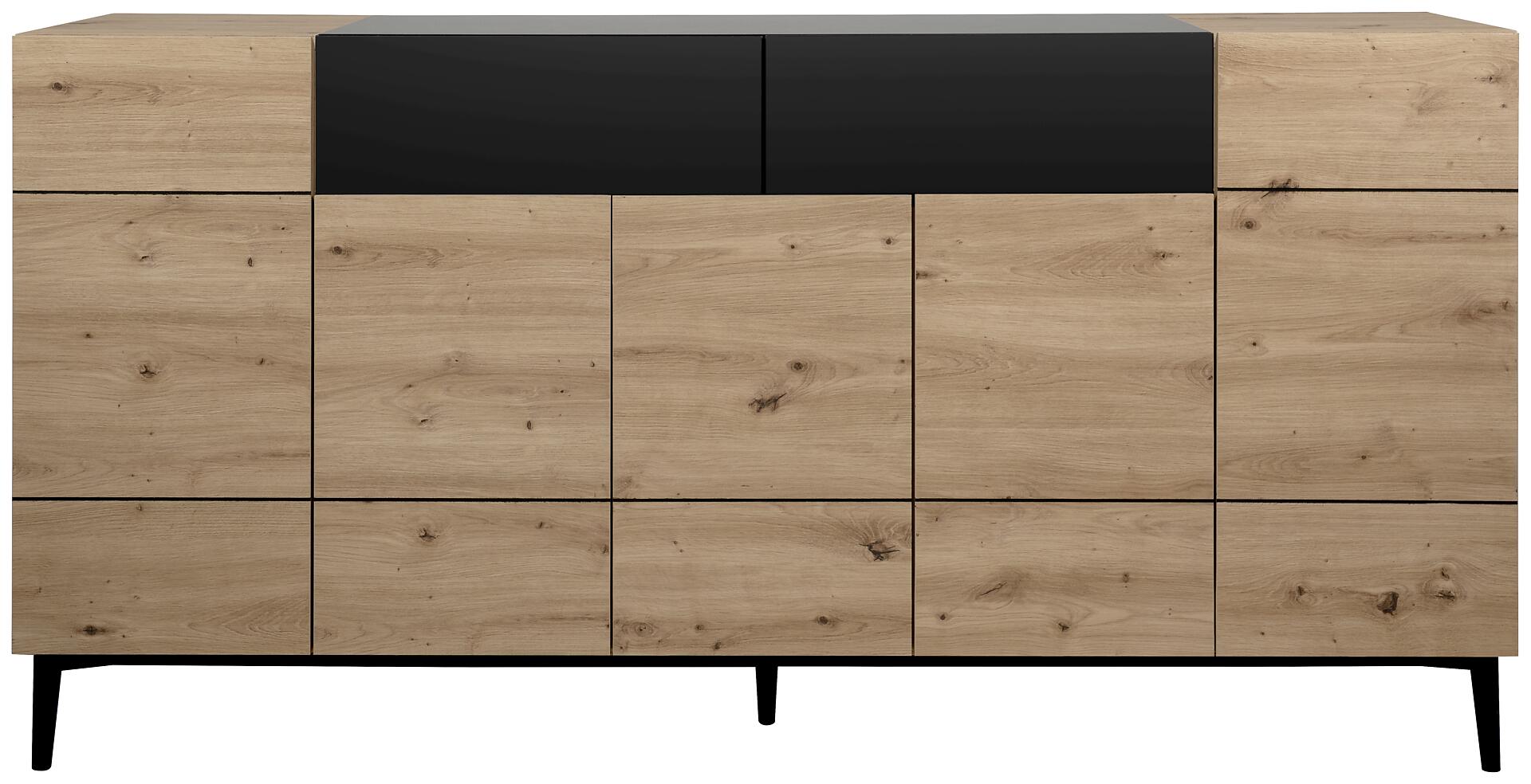 Sideboard Nola Eiche Artisan Nachbildung schwarz B/H/T: ca. 180x90x42 cm