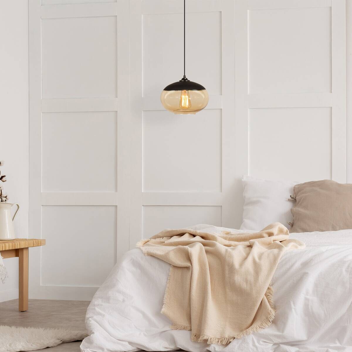 Opviq Pendelleuchte Camini honig schwarz Eisen B/H/T/L/D: ca. 25x113x25x25x25 cm E27 1 Brennstellen