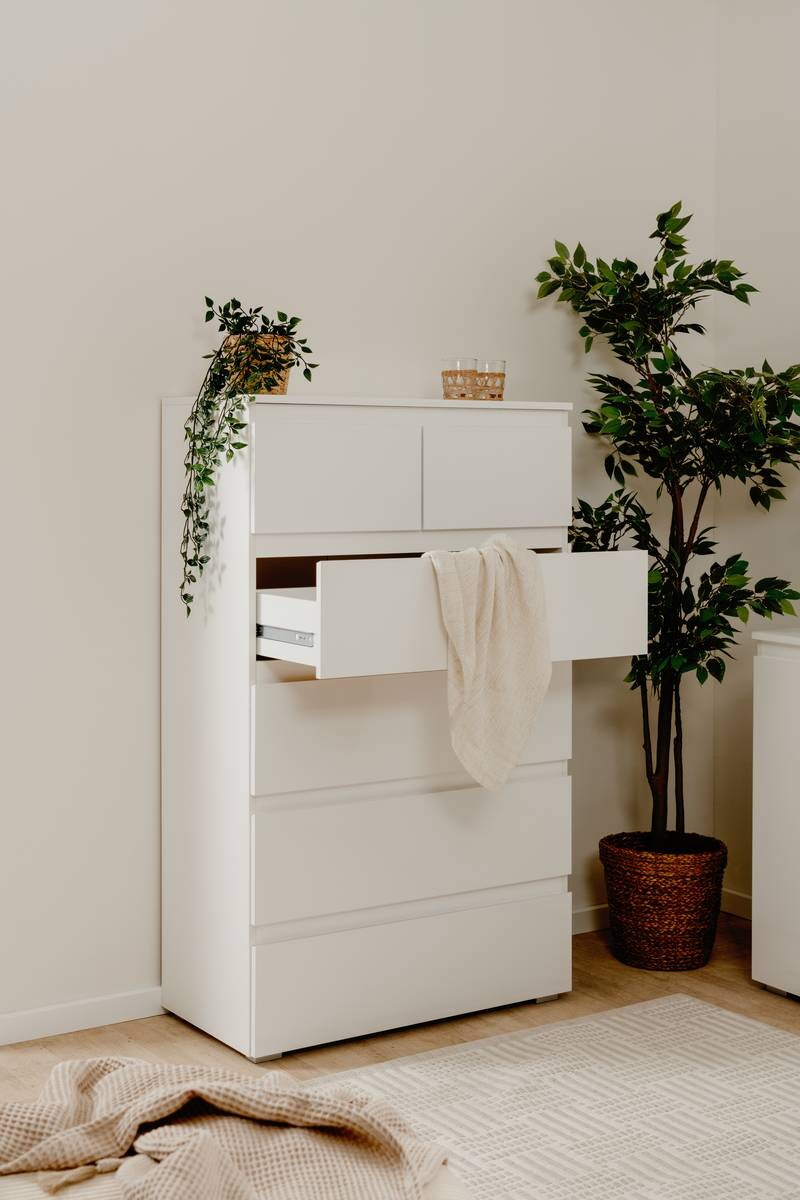 Schubkastenkommode Capetown weiß glänzend weiß B/H/T: ca. 80x132x40 cm