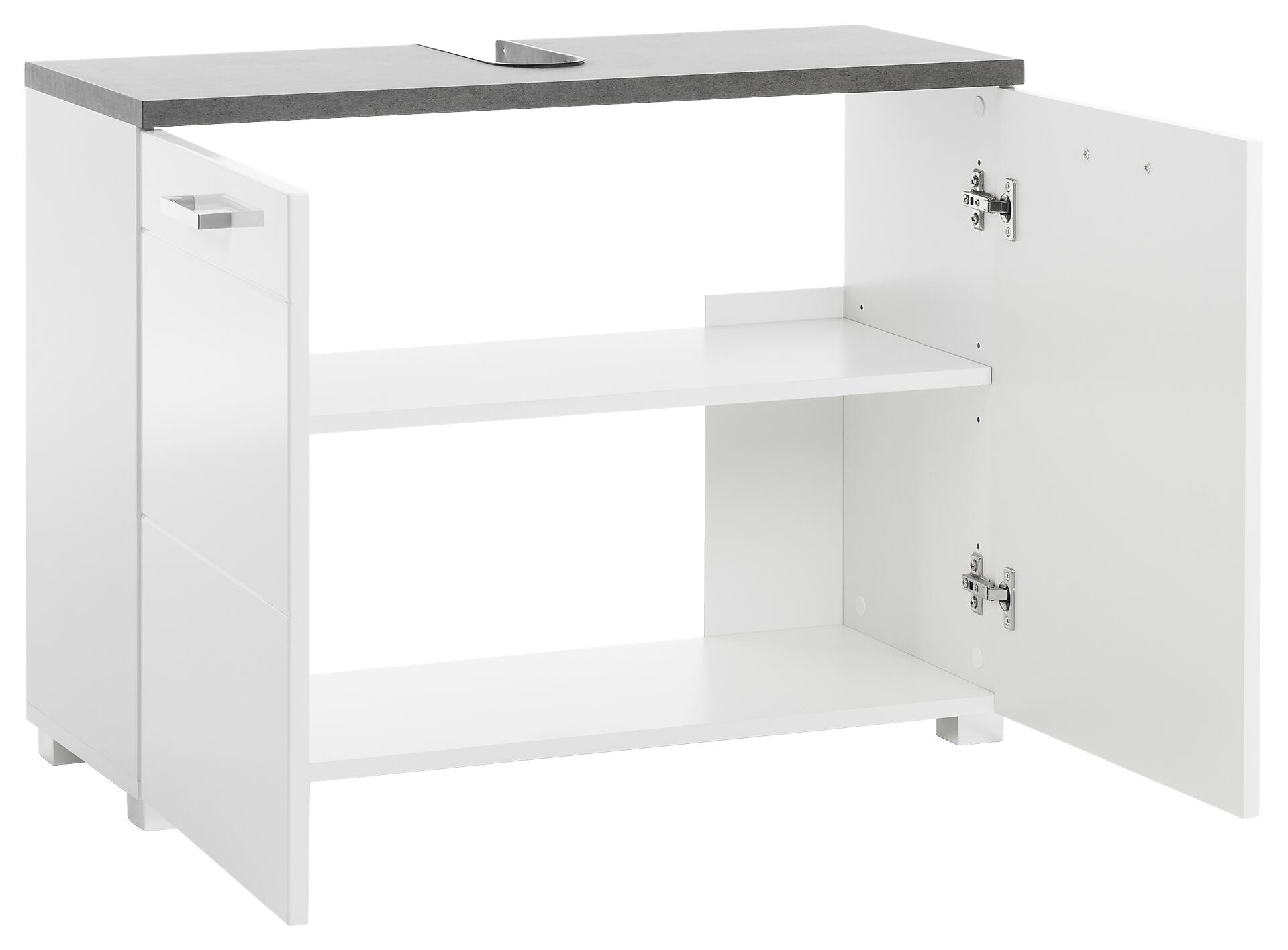 Waschbeckenunterschrank Praya Dark Concret Nachbildung weiß Hochglanz B/H/T: ca. 79x58x32 cm