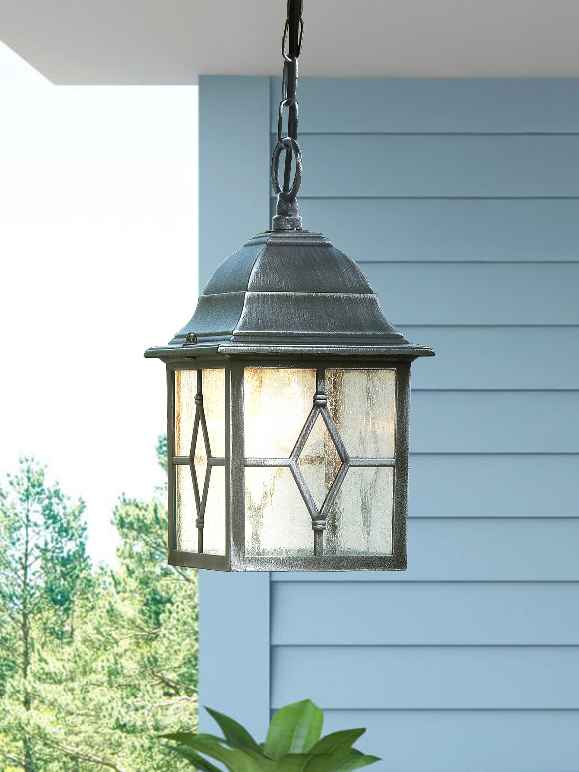 Searchlight Außenleuchte schwarz Glas Stahl B/H/L: ca. 15x88x15 cm E27 1 Brennstellen