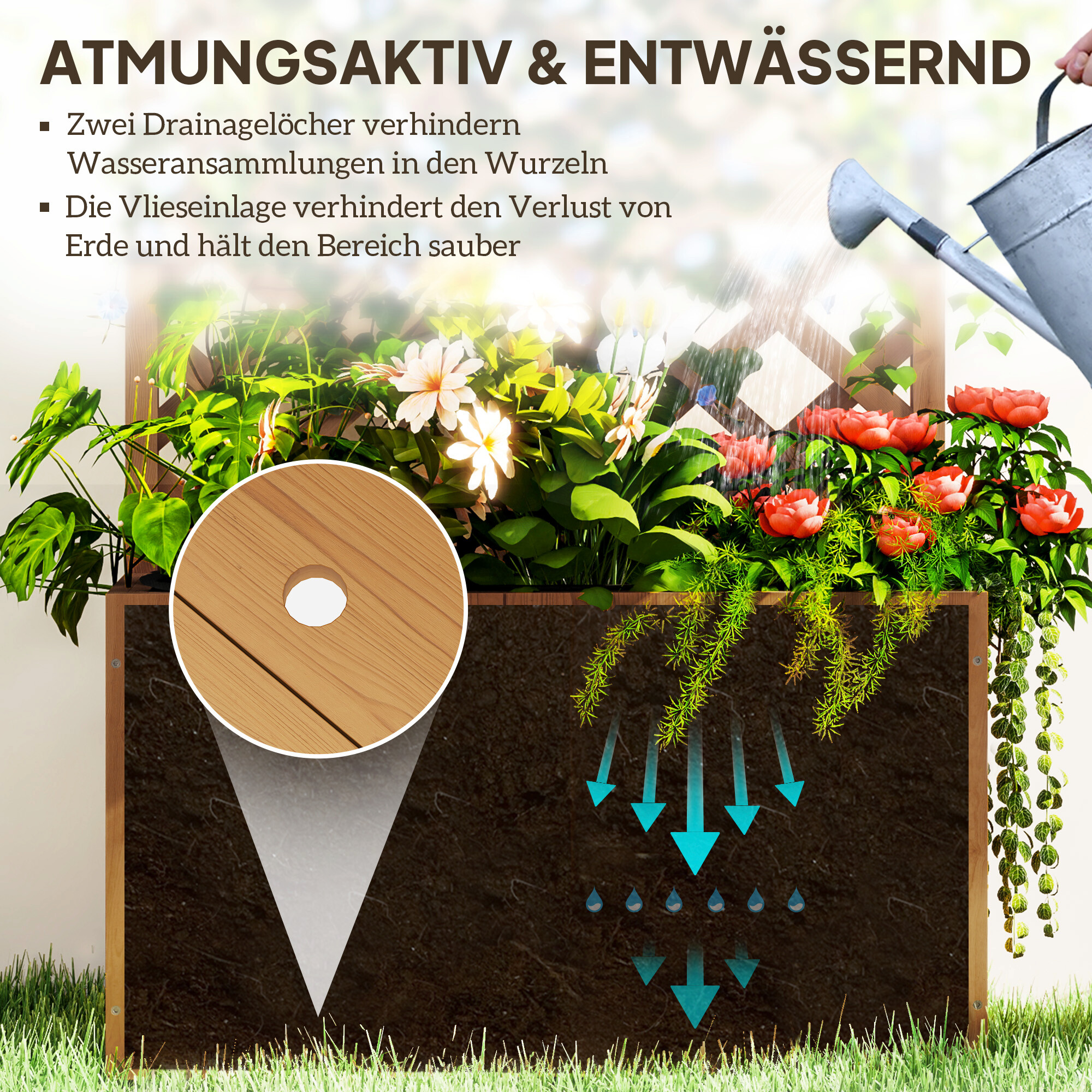 Outsunny Hochbeet Holzoptik Holz B/H/L: ca. 33x122x64 cm