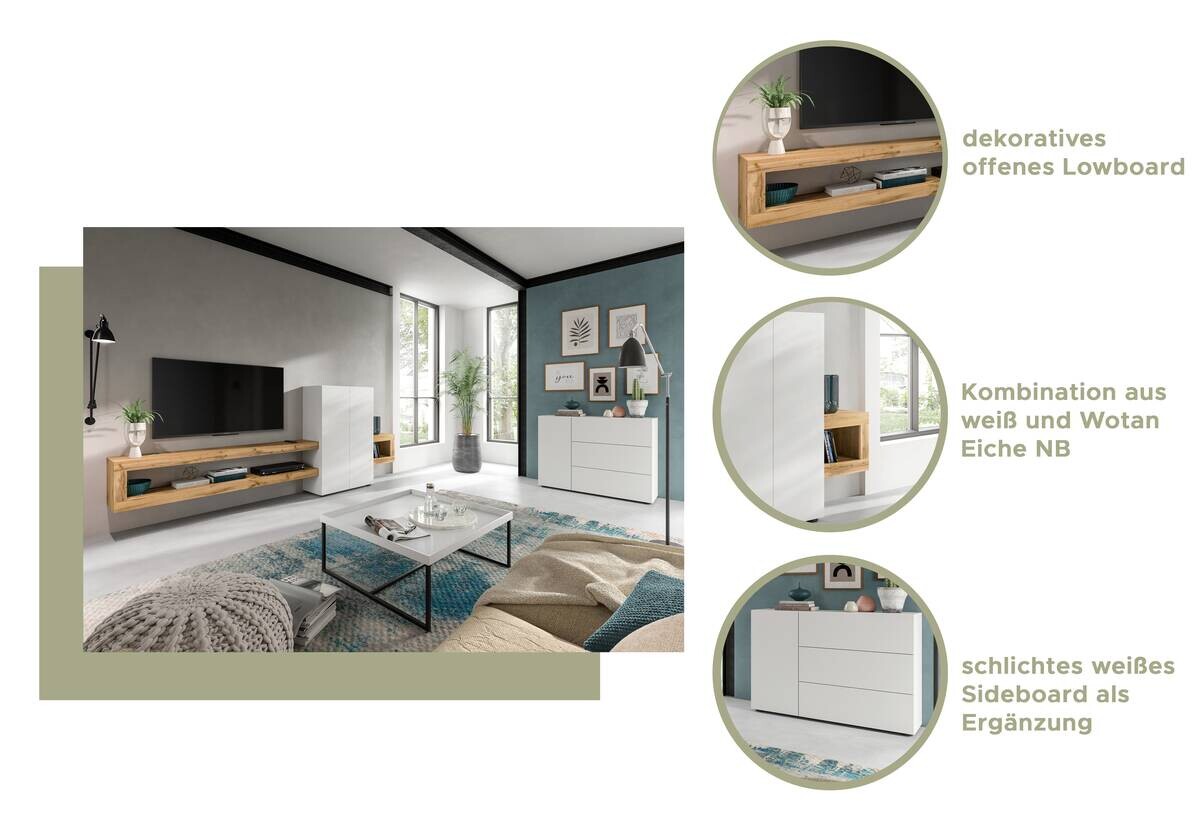 Wohnwand Samba weiß Eiche Wotan Nachbildung B/H/T: ca. 240x190x35 cm