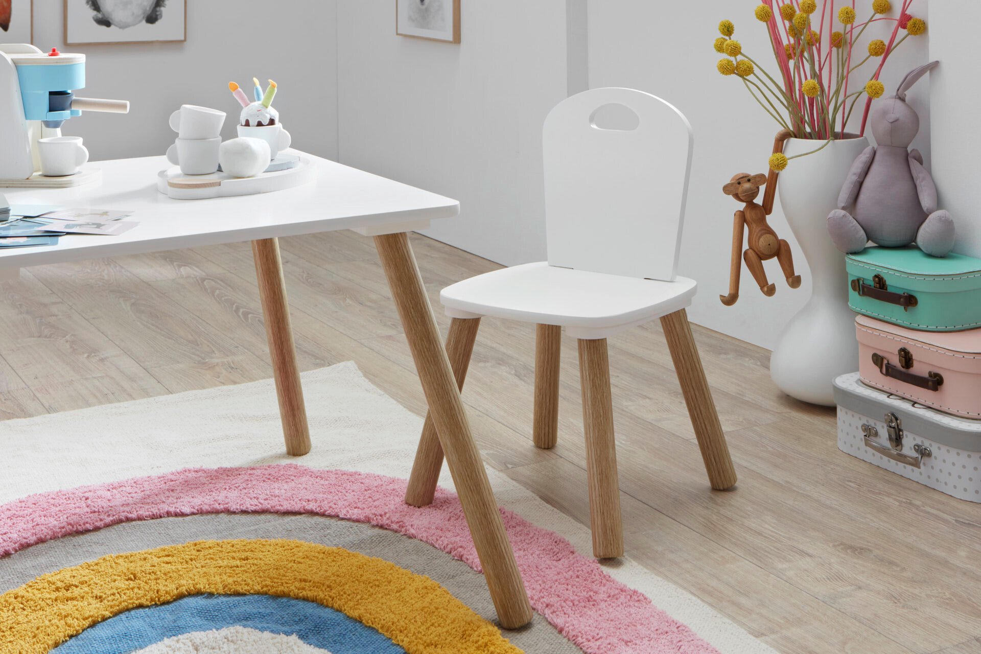 Kindermöbel-Set 3er Set Pinie Nachbildung weiß B/H/T: ca. 55x43x55 cm