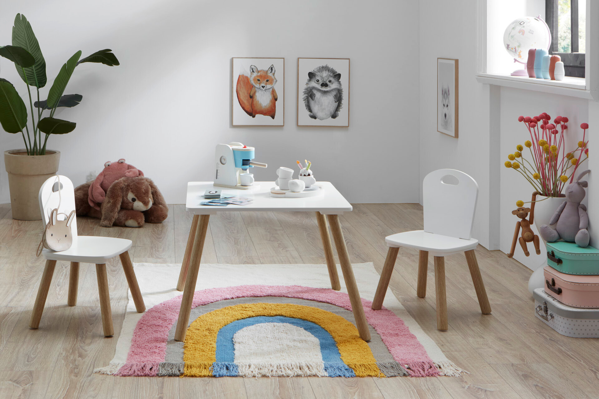 Kindermöbel-Set 3er Set Pinie Nachbildung weiß B/H/T: ca. 55x43x55 cm