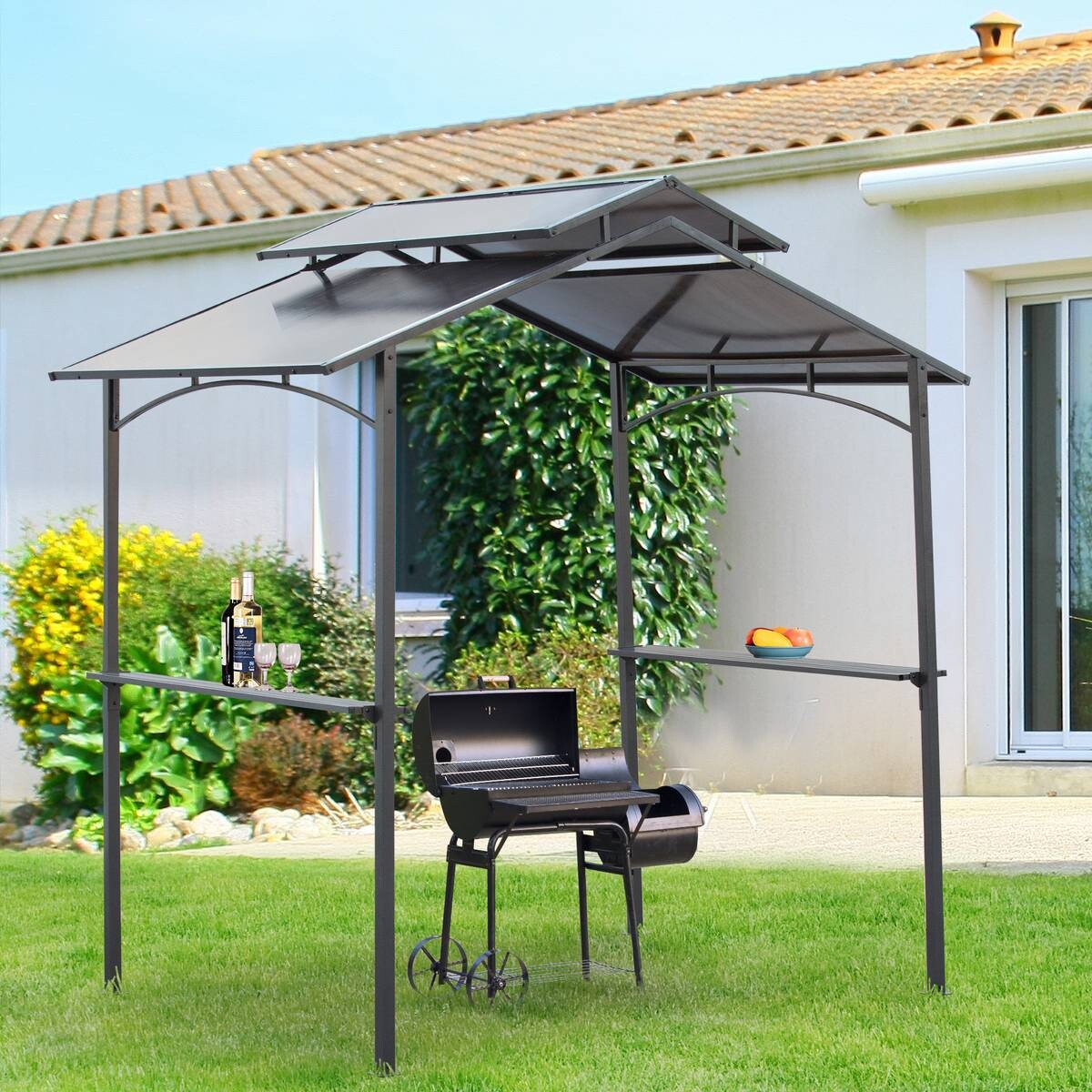 Outsunny Grillpavillon mit Flammschutzdach braun Stahl B/H/L: ca. 150x250x240 cm