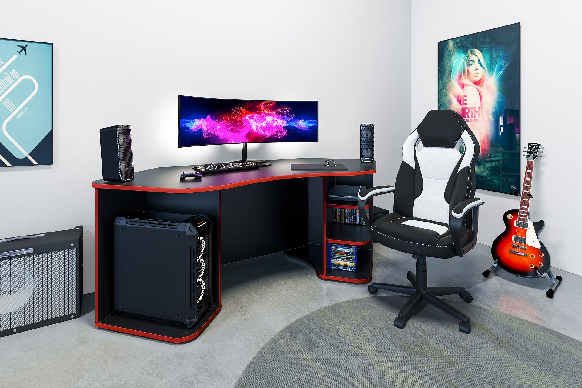 Schreibtisch THANATOS anthrazit rot B/H/T: ca. 198x76x85 cm