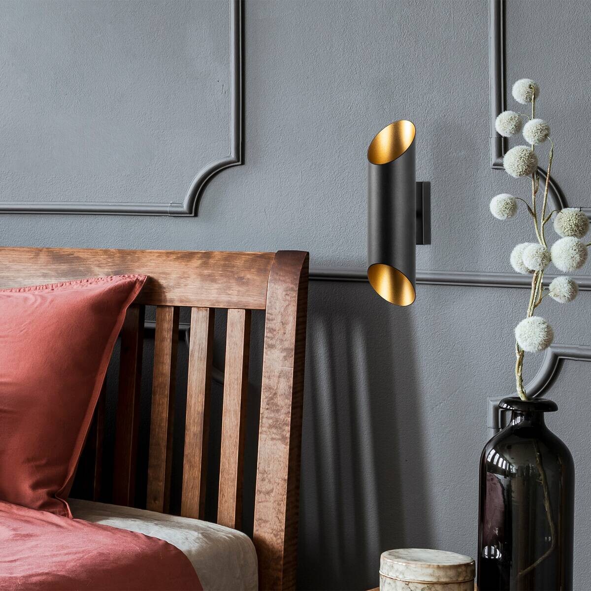 Opviq Wandleuchte Cut gold schwarz Metall B/H/T/L/D: ca. 12x30x12x8x8 cm G9 2 Brennstellen