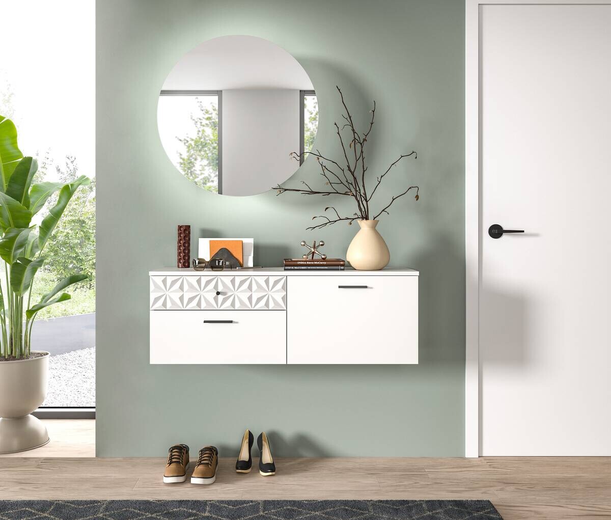 Garderobe Prisma weiß weiß Hochglanz B/H/T: ca. 110x192x34 cm