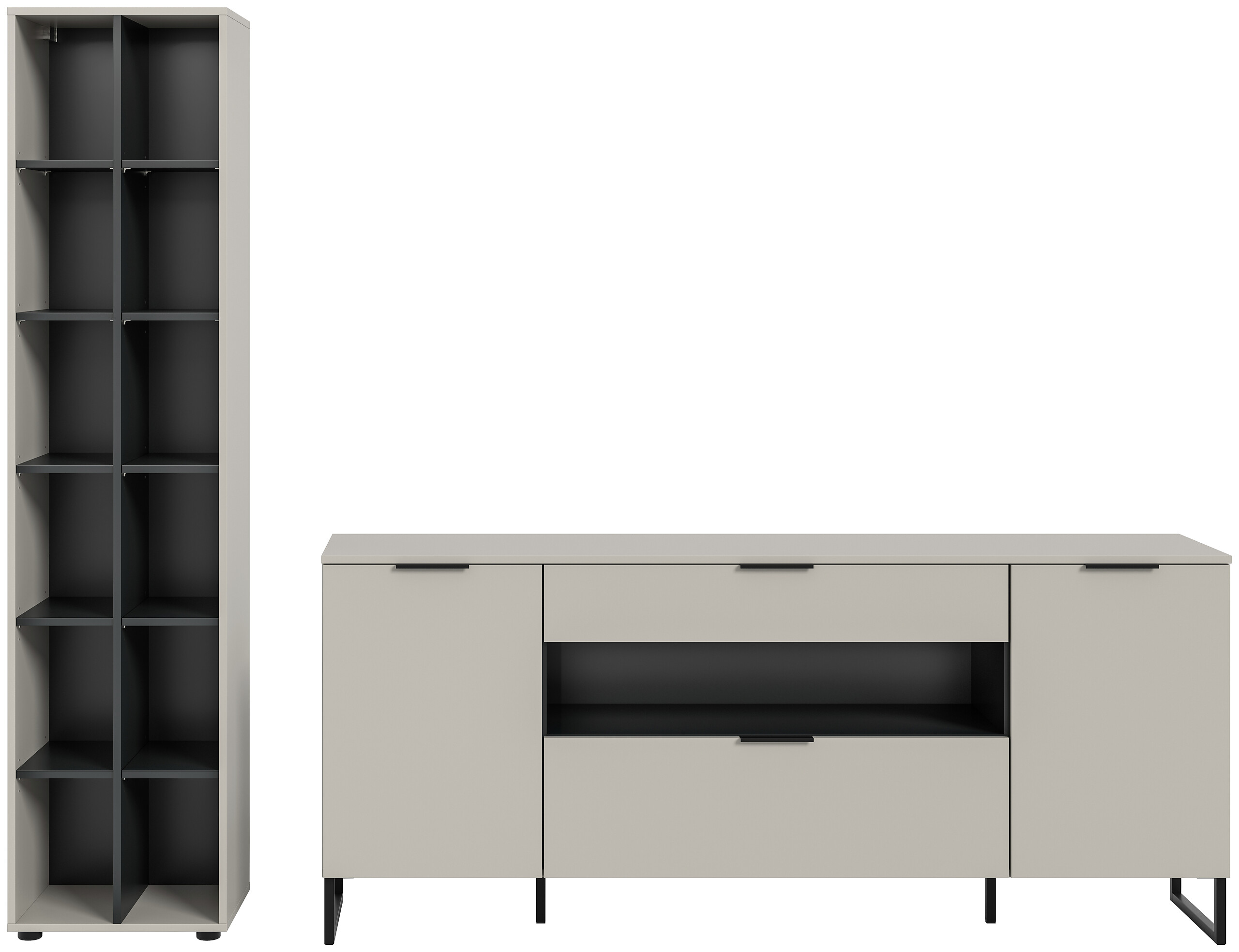 Wohnwand Noida Kaschmirgrau Nachbildung schwarz B/H/T: ca. 245x192x41 cm