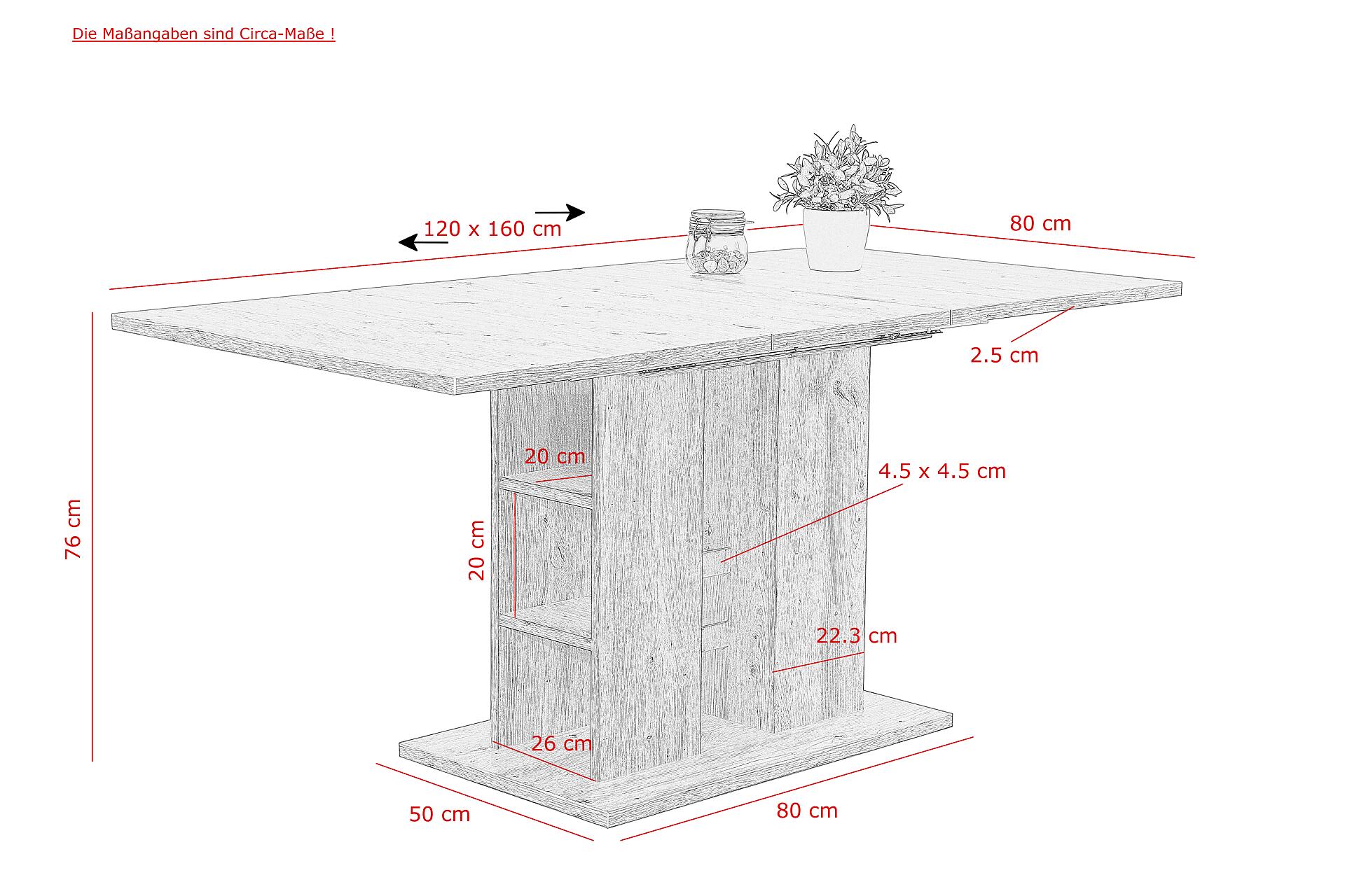 Esstisch Steffi T Eiche San-Remo hell Nachbildung B/H/T: ca. 120x76x80 cm