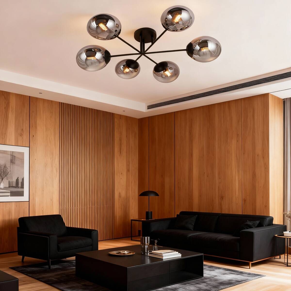 POCOline Deckenleuchte Space schwarz Rauchglas B/H/T: ca. 66x30x66 cm E14 6 Brennstellen