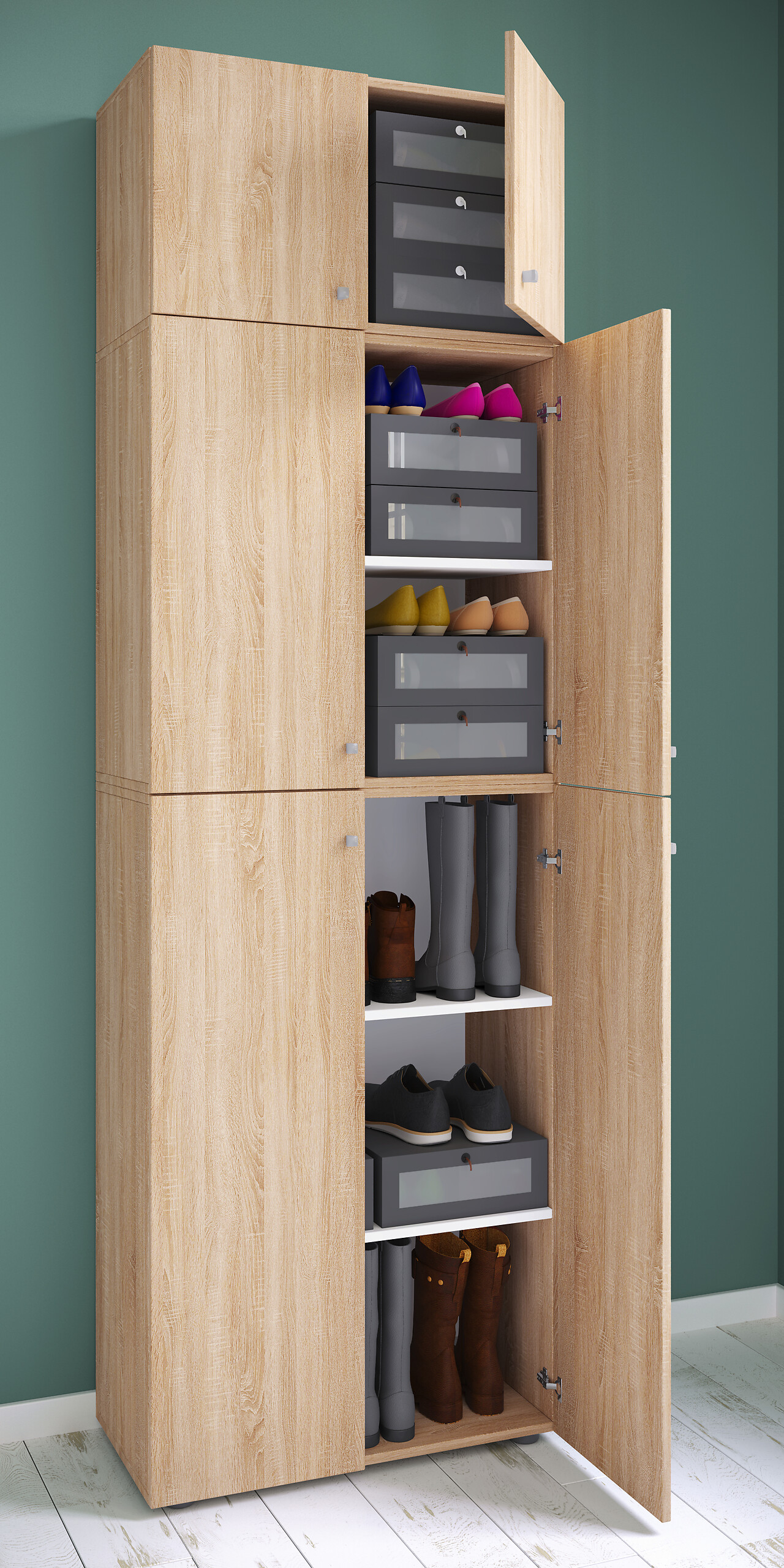 Schuhschrank Lona Eiche Sonoma Nachbildung weiß B/H/T: ca. 70x223x39 cm