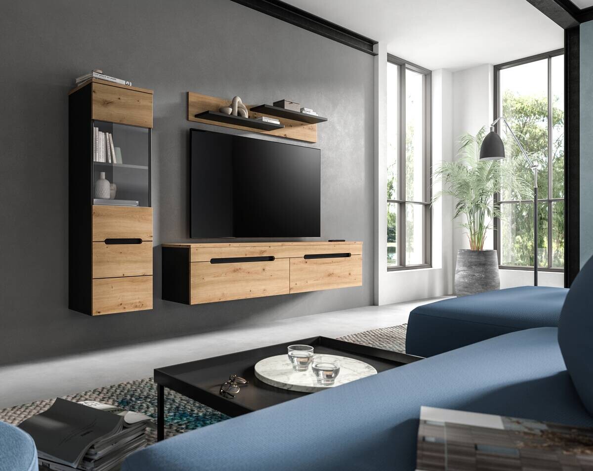 Wohnwand Canu basaltgrau Nachbildung Artisan Oak Nachbildung B/H/T: ca. 221x141x33 cm