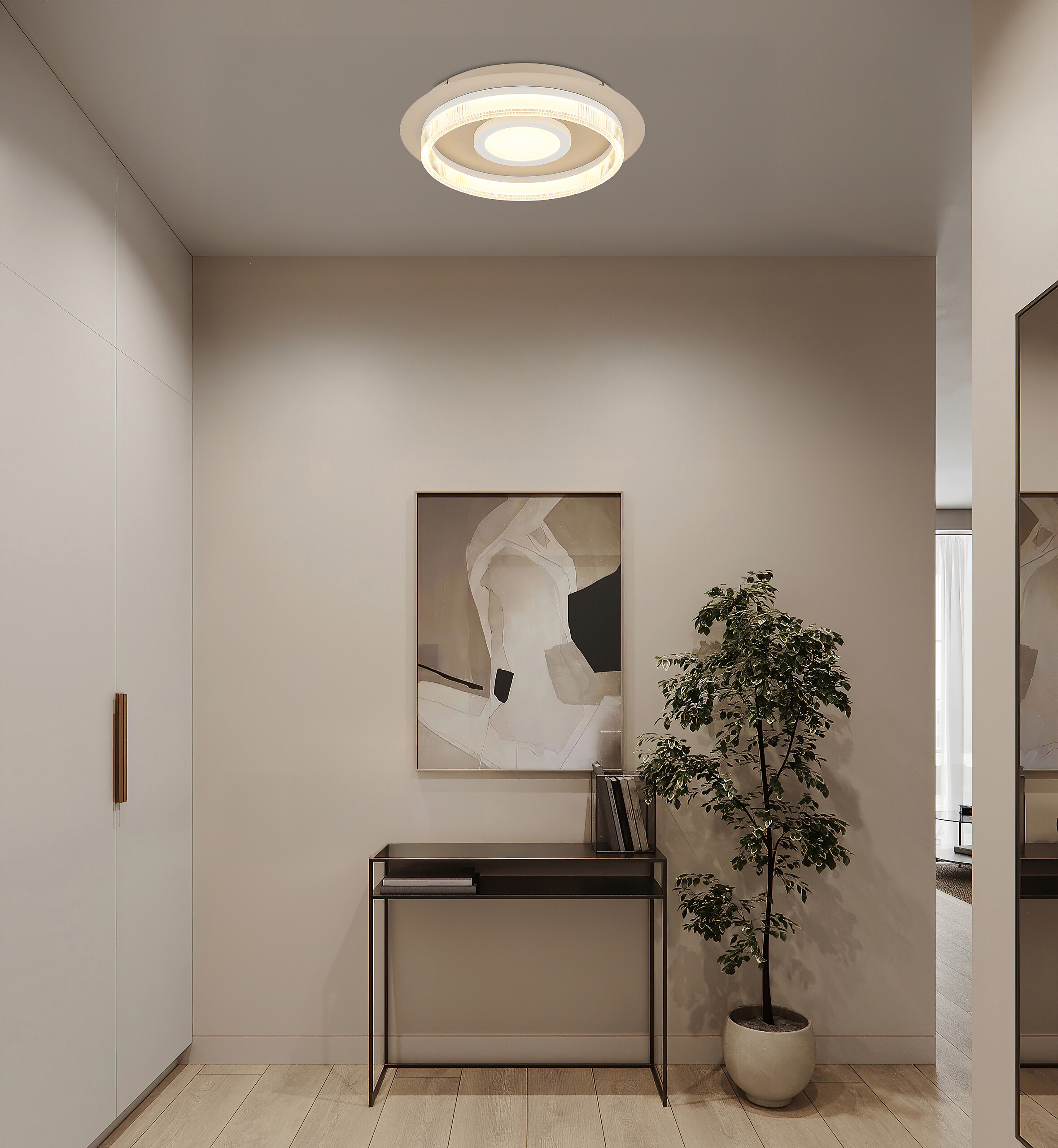 GLOBO Deckenleuchte transparent weiß sand Metall Kunststoff H/D: ca. 8,5x40 cm 1 Brennstellen