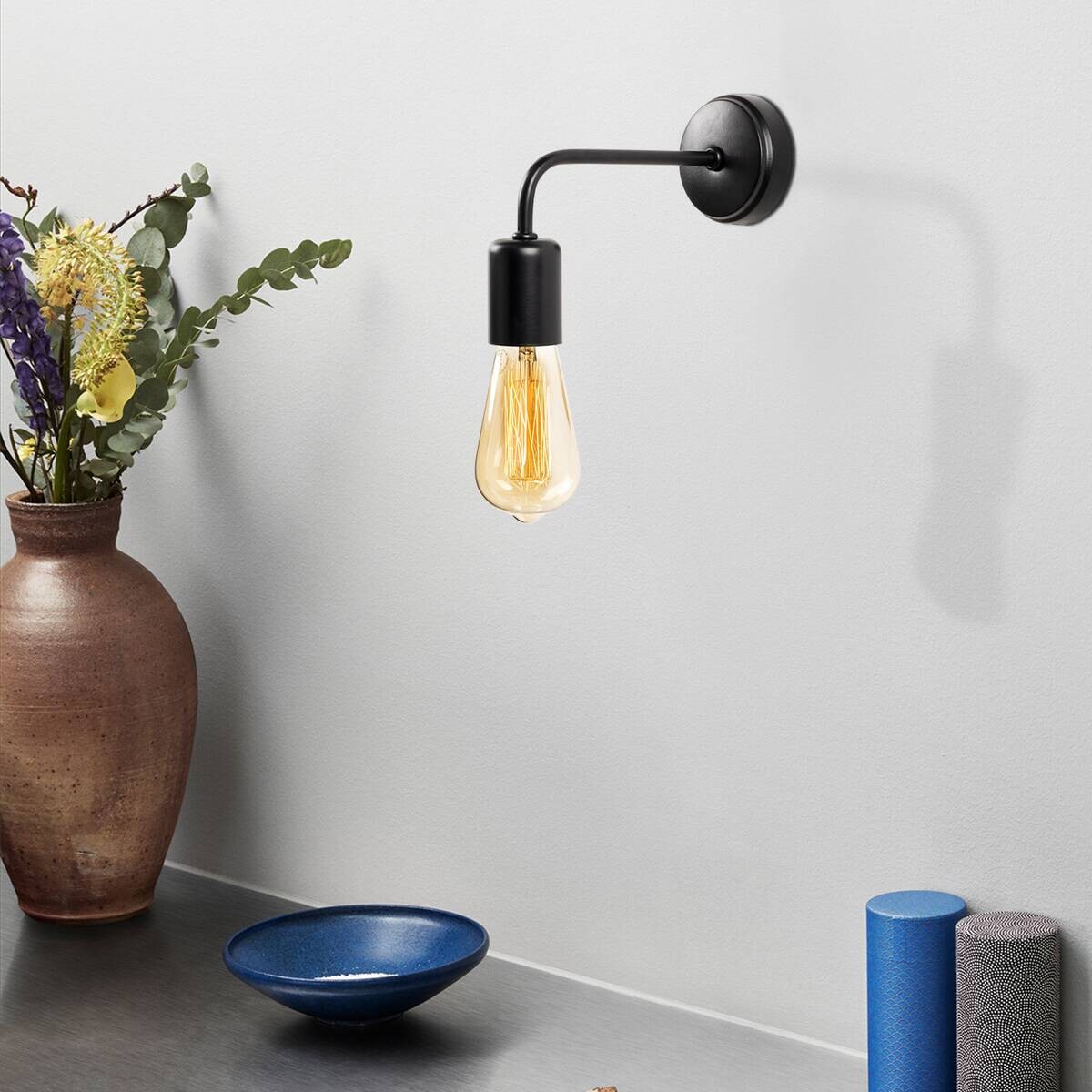 Opviq Wandleuchte schwarz Eisen B/H/L: ca. 20x15x8 cm E27 1 Brennstellen