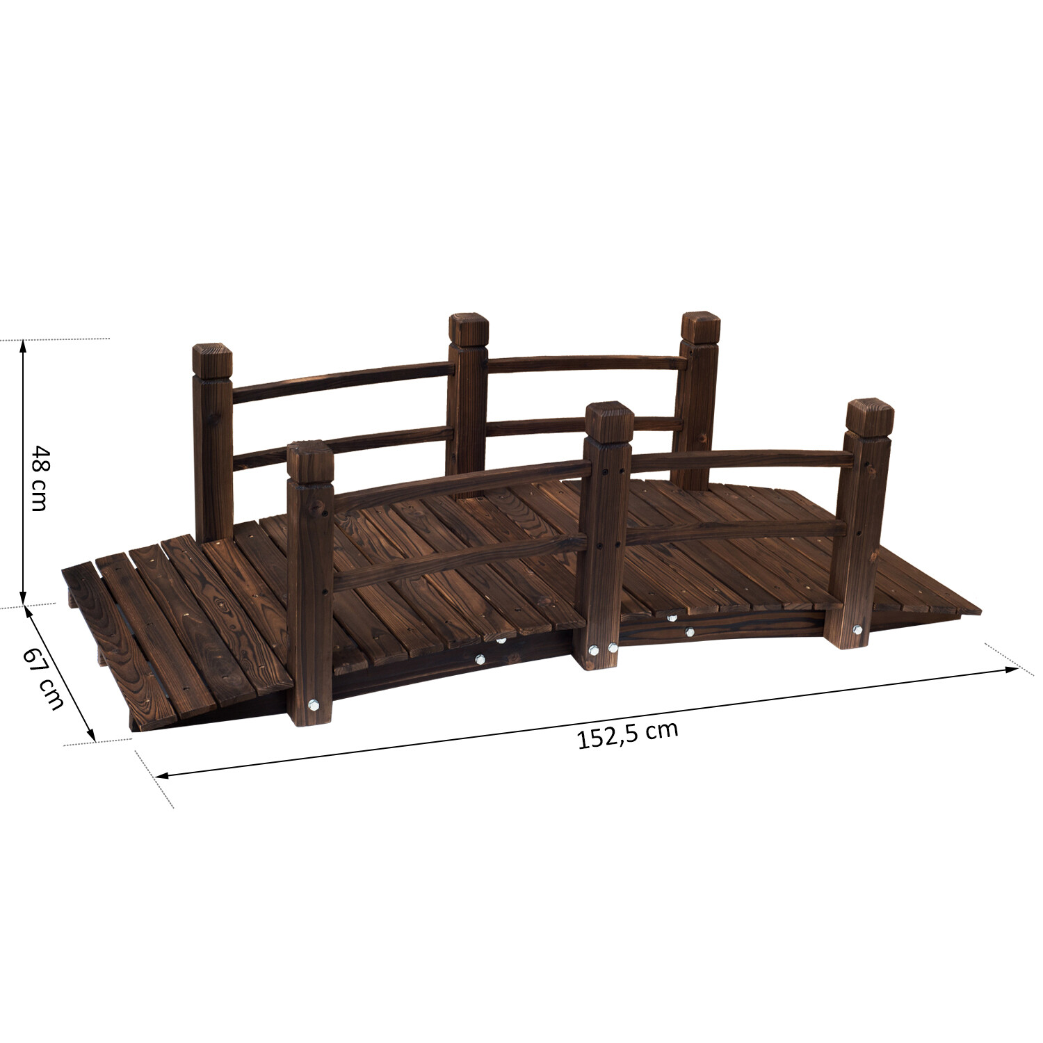 Outsunny Holzbrücke mit Geländer dunkelbraun B/H/L: ca. 67x48x153 cm ca. 181 kg