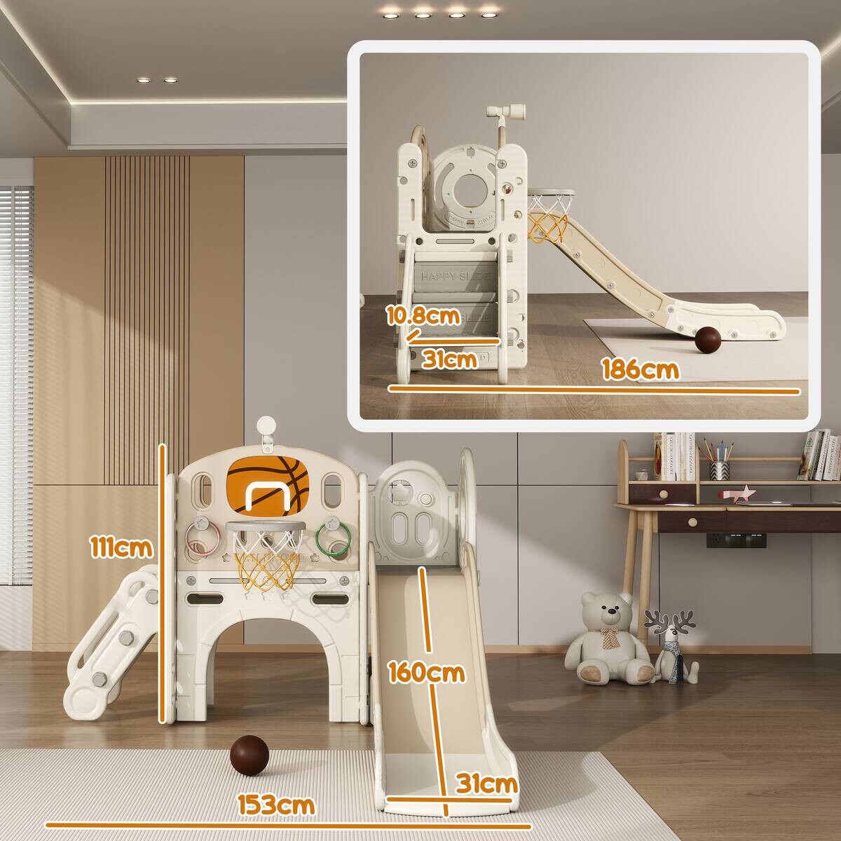 AIYAPLAY Kinderrutsche cremeweiß B/H/L: ca. 153x111x186 cm
