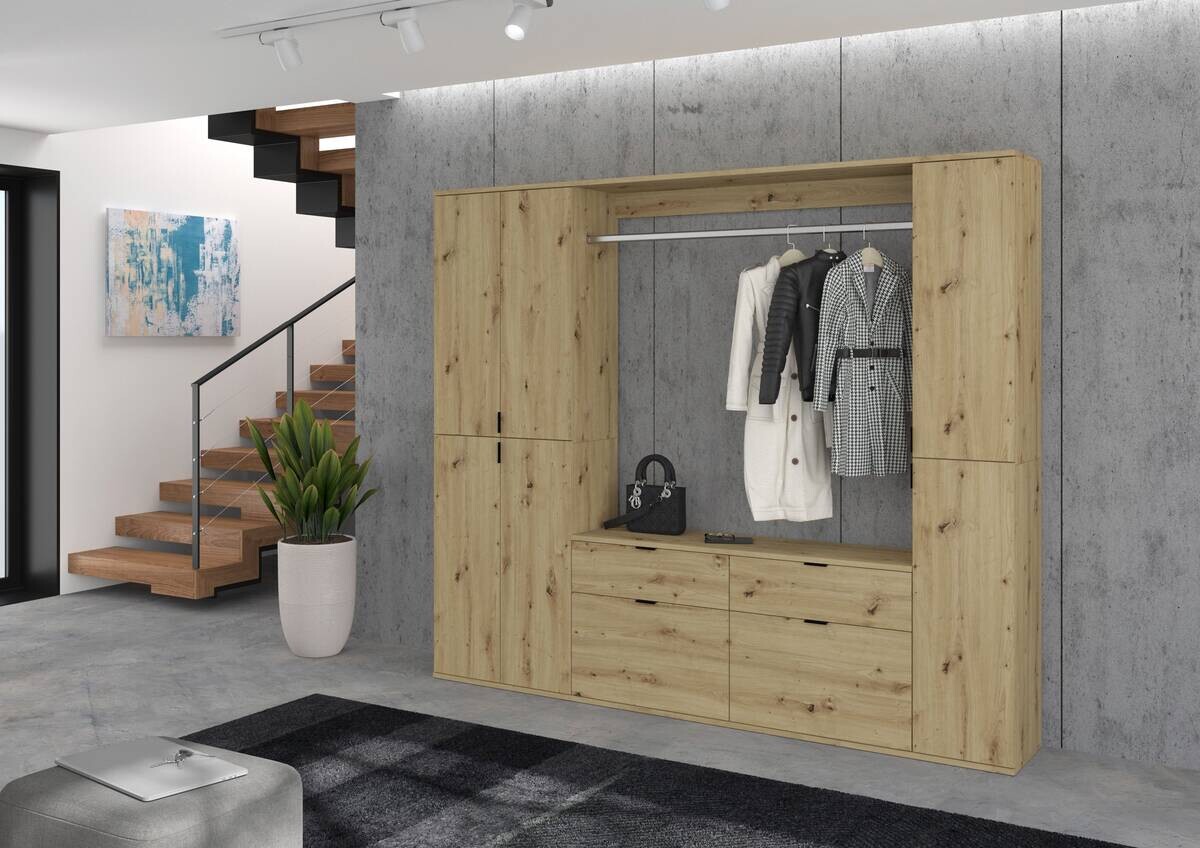 Garderobe PROJEKT Eiche Artisan Nachbildung B/H/T: ca. 212x193x34 cm Garderobe PROJEKT Eiche Artisan Nachbildung B/H/T: ca. 212x193x34 cm