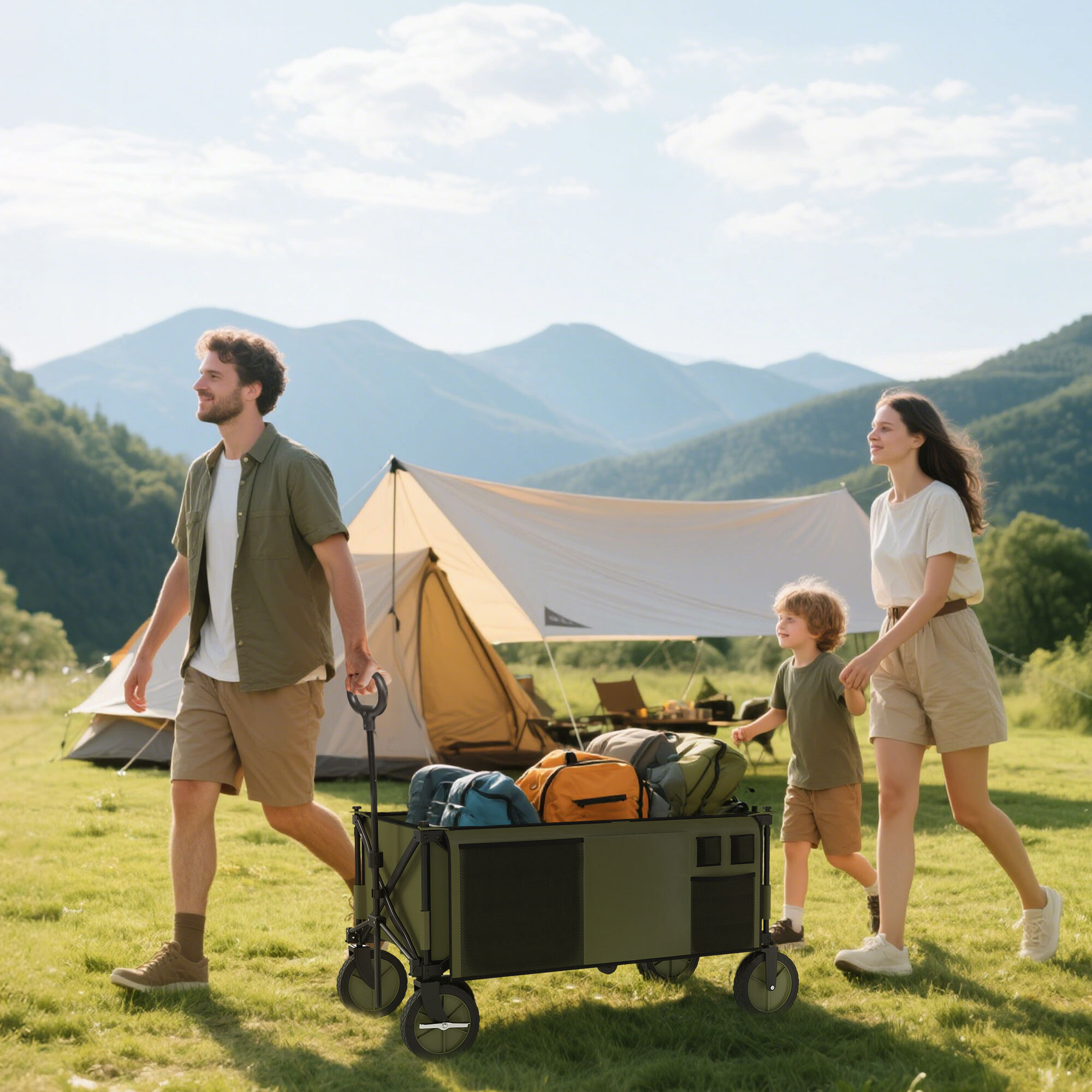 Outsunny Bollerwagen grün B/H/L: ca. 55x93x108 cm