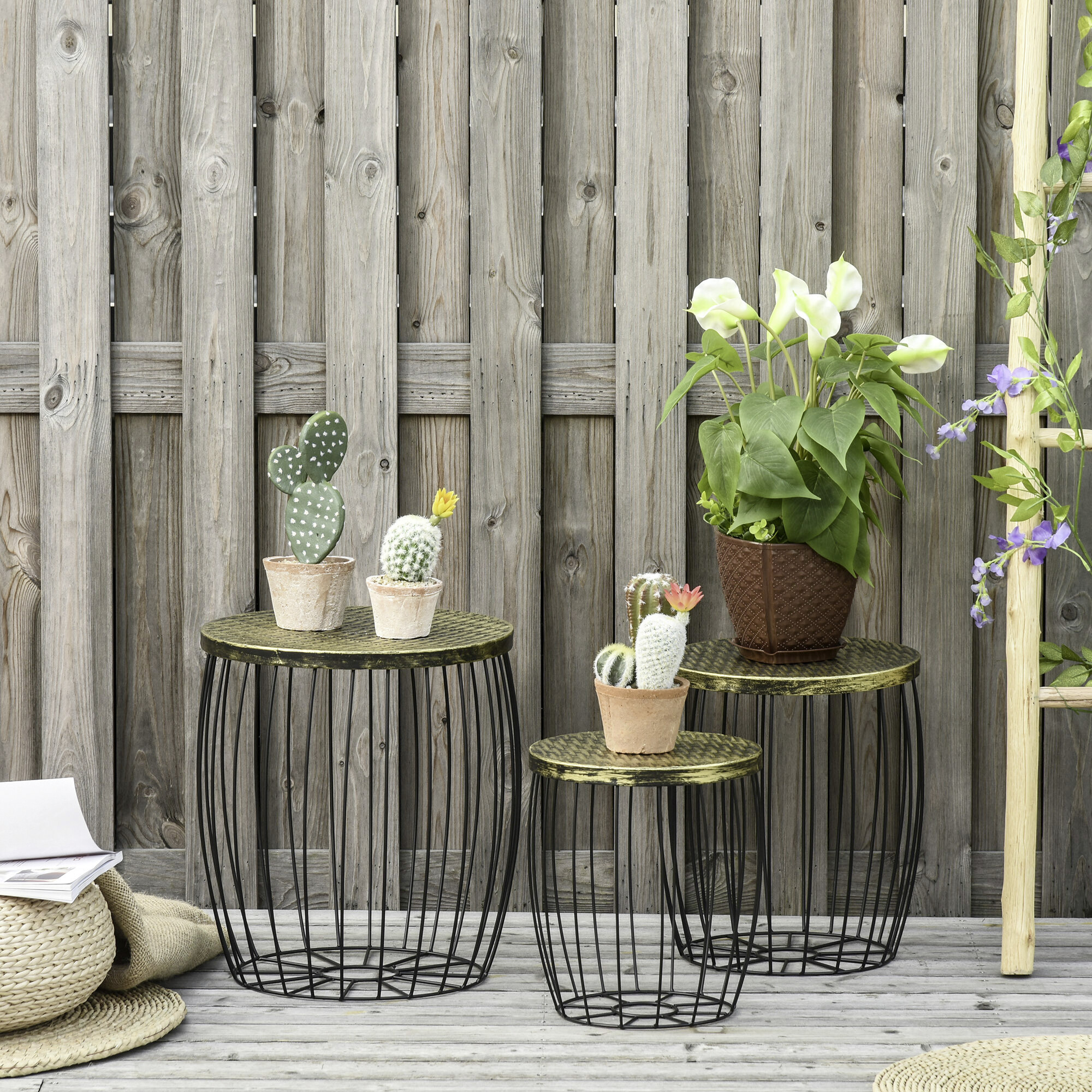 Outsunny Beistelltisch-Set schwarz Metall H/D: ca. 41x38 cm