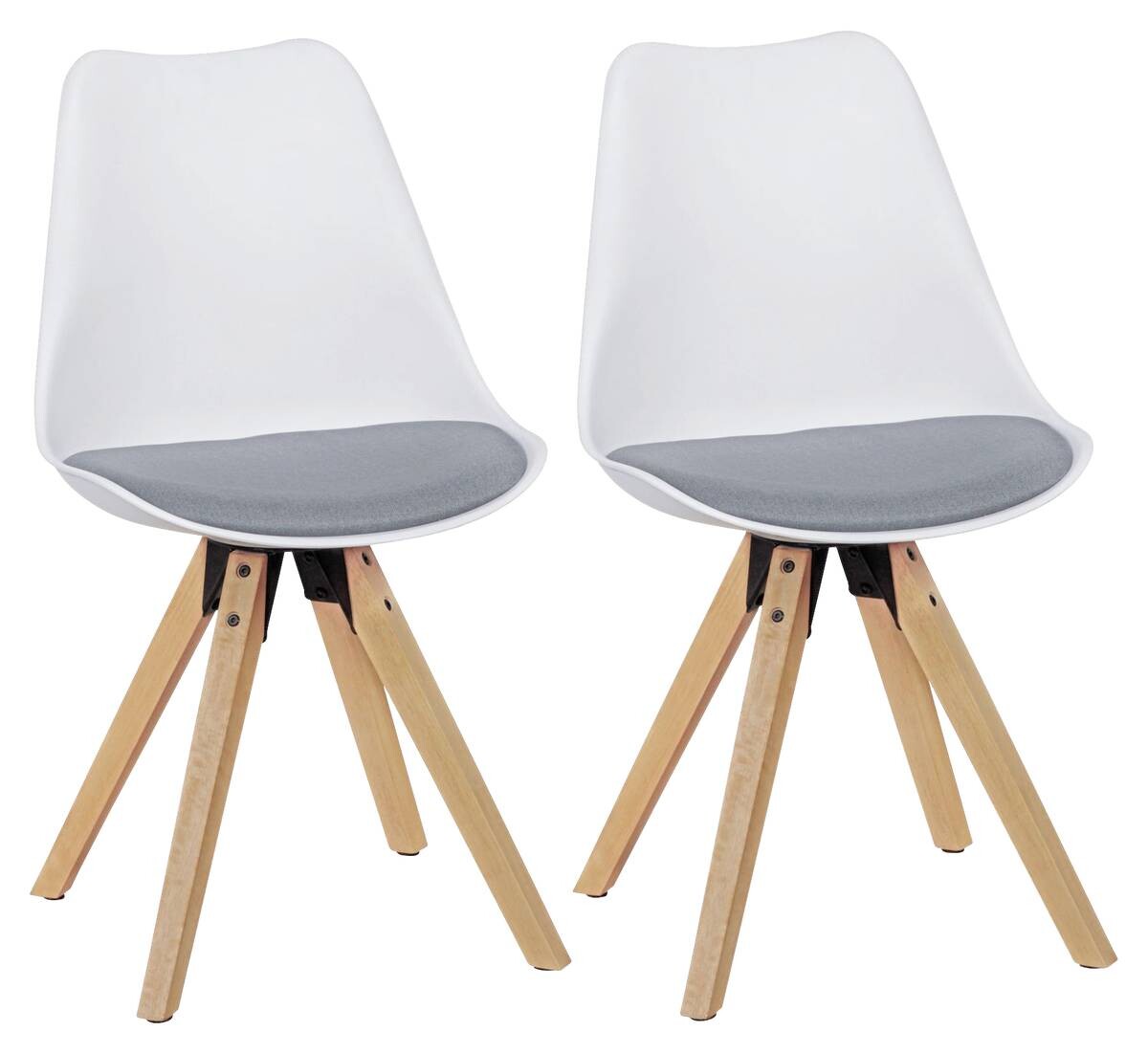 Stuhl 2er-Set weiß grau natur Kunststoff Echtholz Leinen B/H/T: ca. 49x87x52 cm