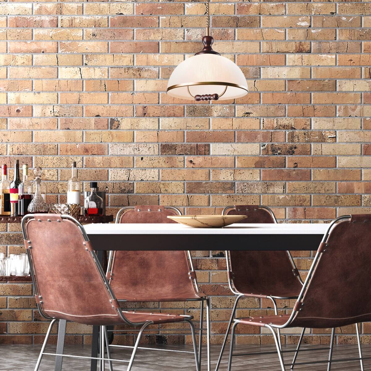 Lamkur Pendelleuchte Ramona natur Kunststoff Glas Holz H/L: ca. 64x30 cm E27 1 Brennstellen