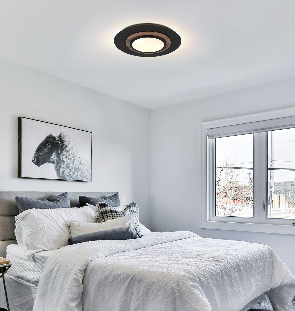 GLOBO Deckenleuchte mattschwarz Opal MDF Metall H/T/D: ca. 5,6x34x48 cm 1 Brennstellen