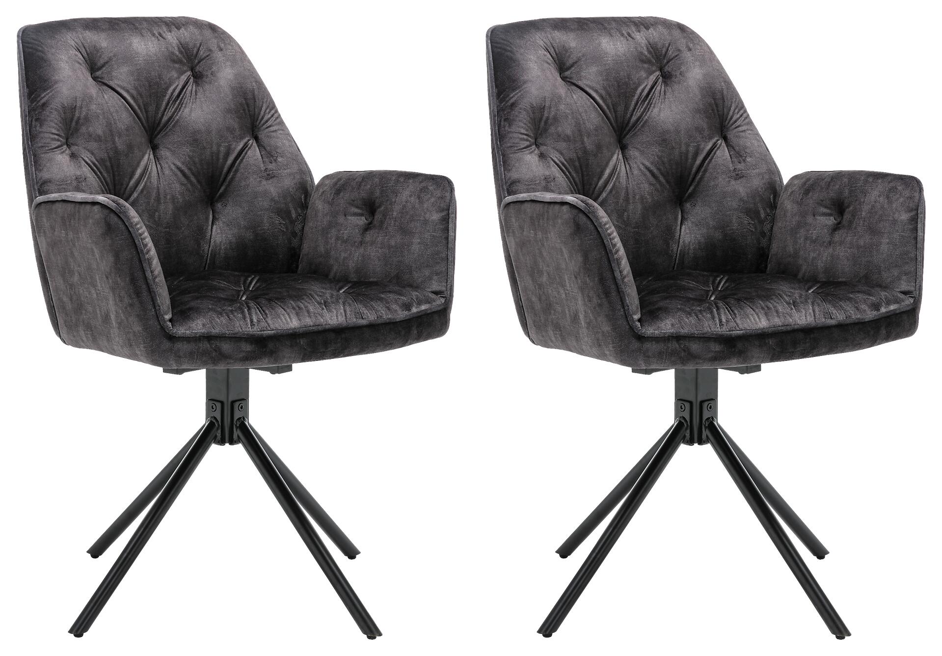 byLIVING Sessel SARINA  2er-Set anthrazit Vintage Samt Metall B/H/T: ca. 59,5x89x62 cm