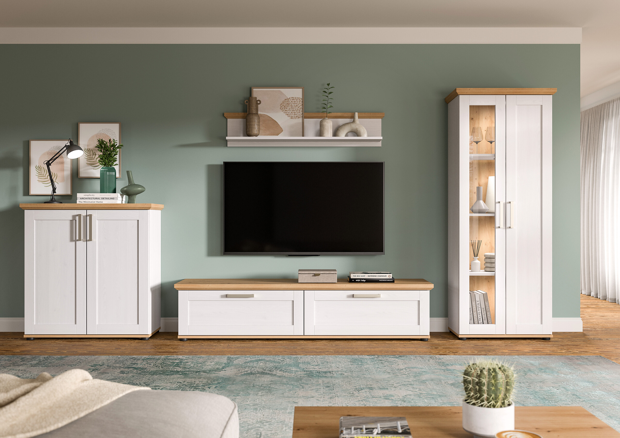 Wohnwand VERONA Lärche Nachbildung Eiche Nachbildung B/H/T: ca. 336x161x40 cm