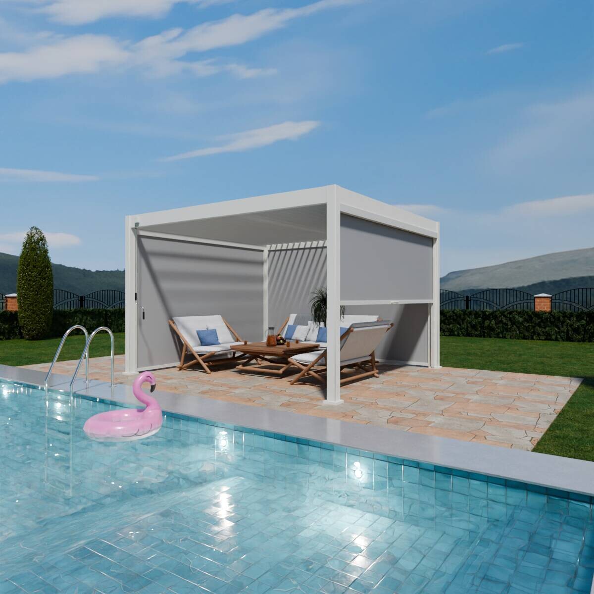 PergoLine Sonnenrollo für Pergola Trumpf + Superior weiß PVC H/L: ca. 235x265 cm
