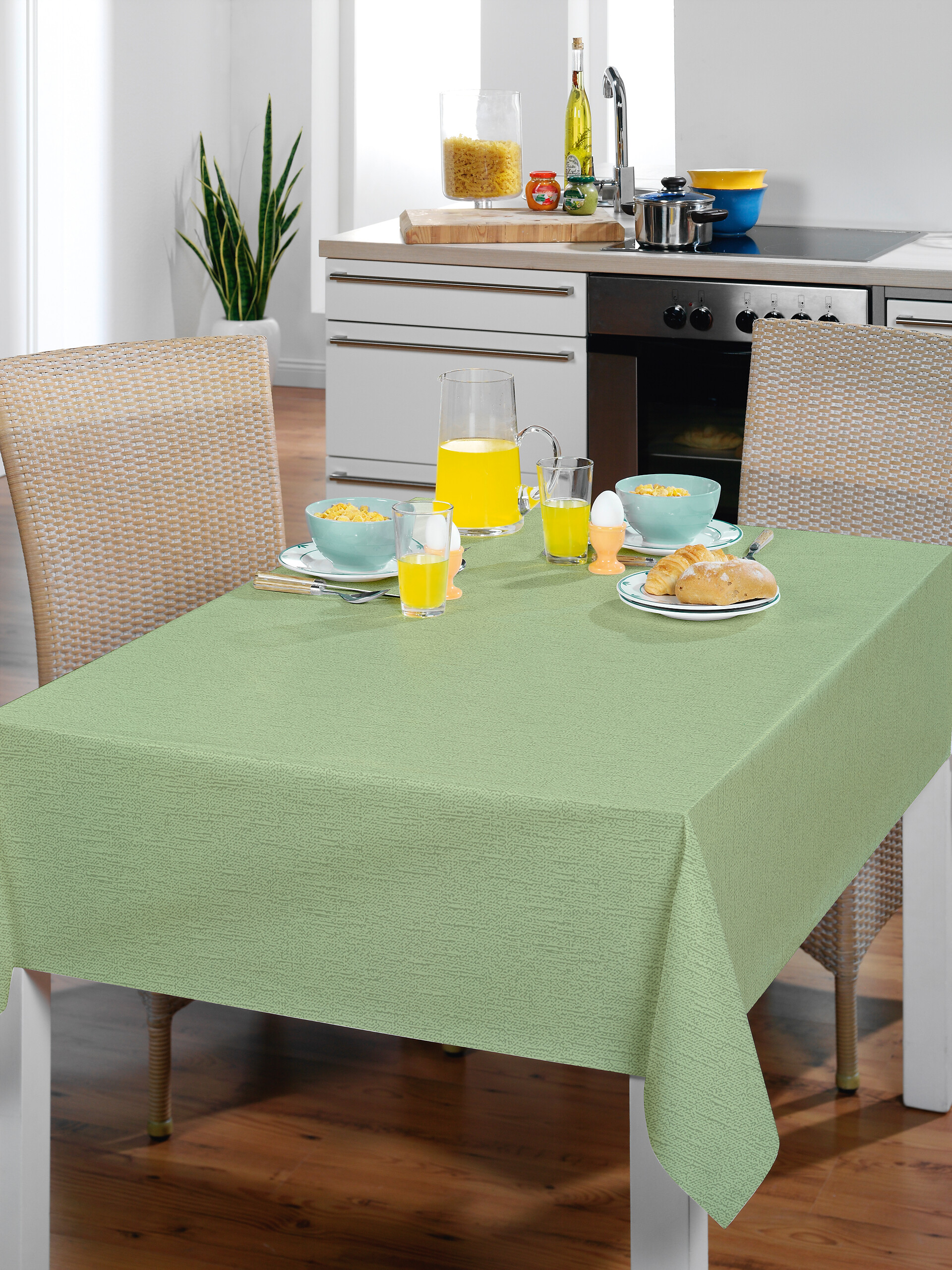 Milano Abwaschbarer Tischbelag Leinenoptik salbeigrün B: ca. 140 cm