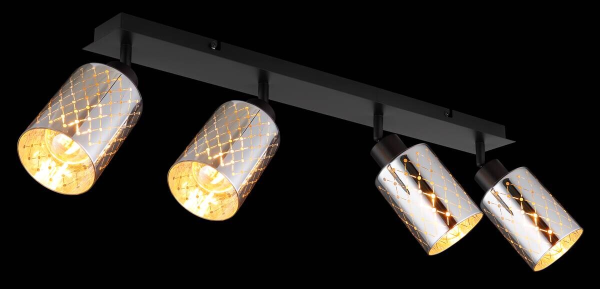 GLOBO Strahler klar mattschwarz Chrom Glas Metall B/H/L: ca. 9x22x86 cm E27 4 Brennstellen