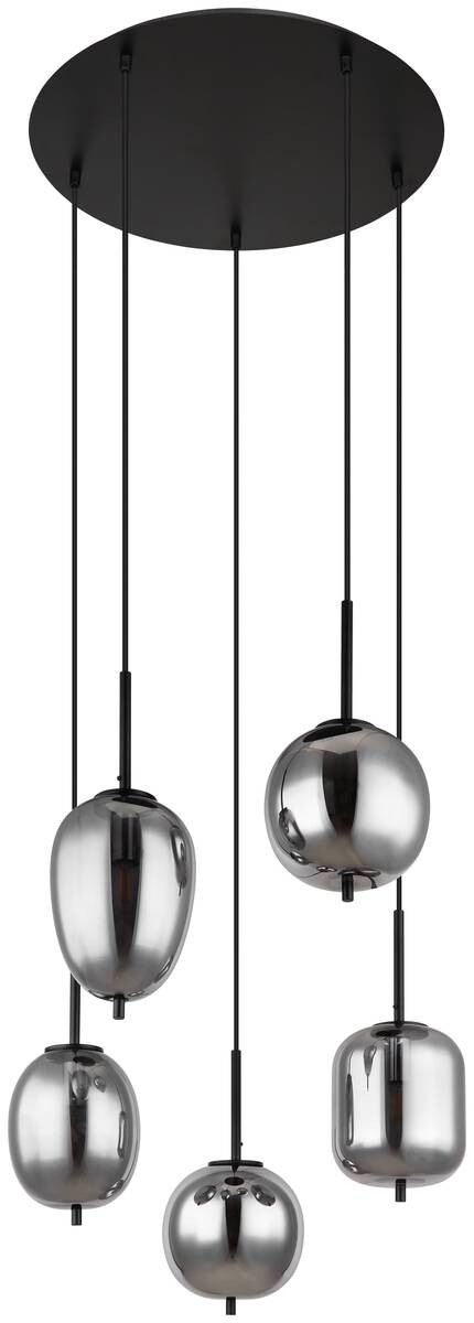 GLOBO Pendelleuchte Blacky 15345-5 schwarz natur Rauch Metall Aluminium Glas H/D: ca. 150x57,5 cm E14 5 Brennstellen