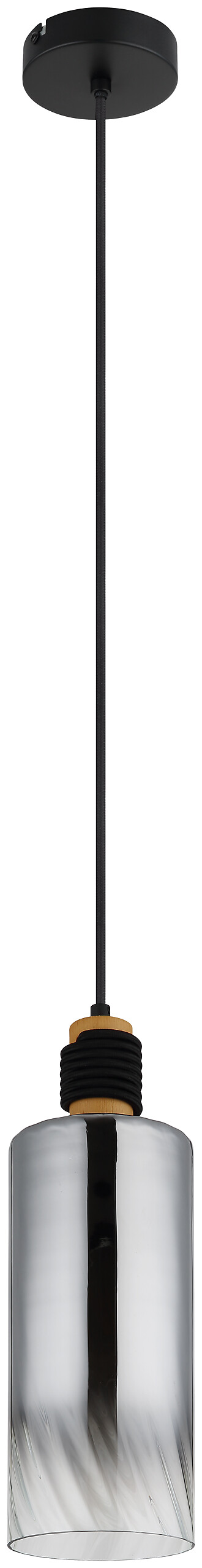 GLOBO Pendelleuchte mattschwarz braun Rauch Metall Holz Glas H/D: ca. 150x12 cm E27 1 Brennstellen