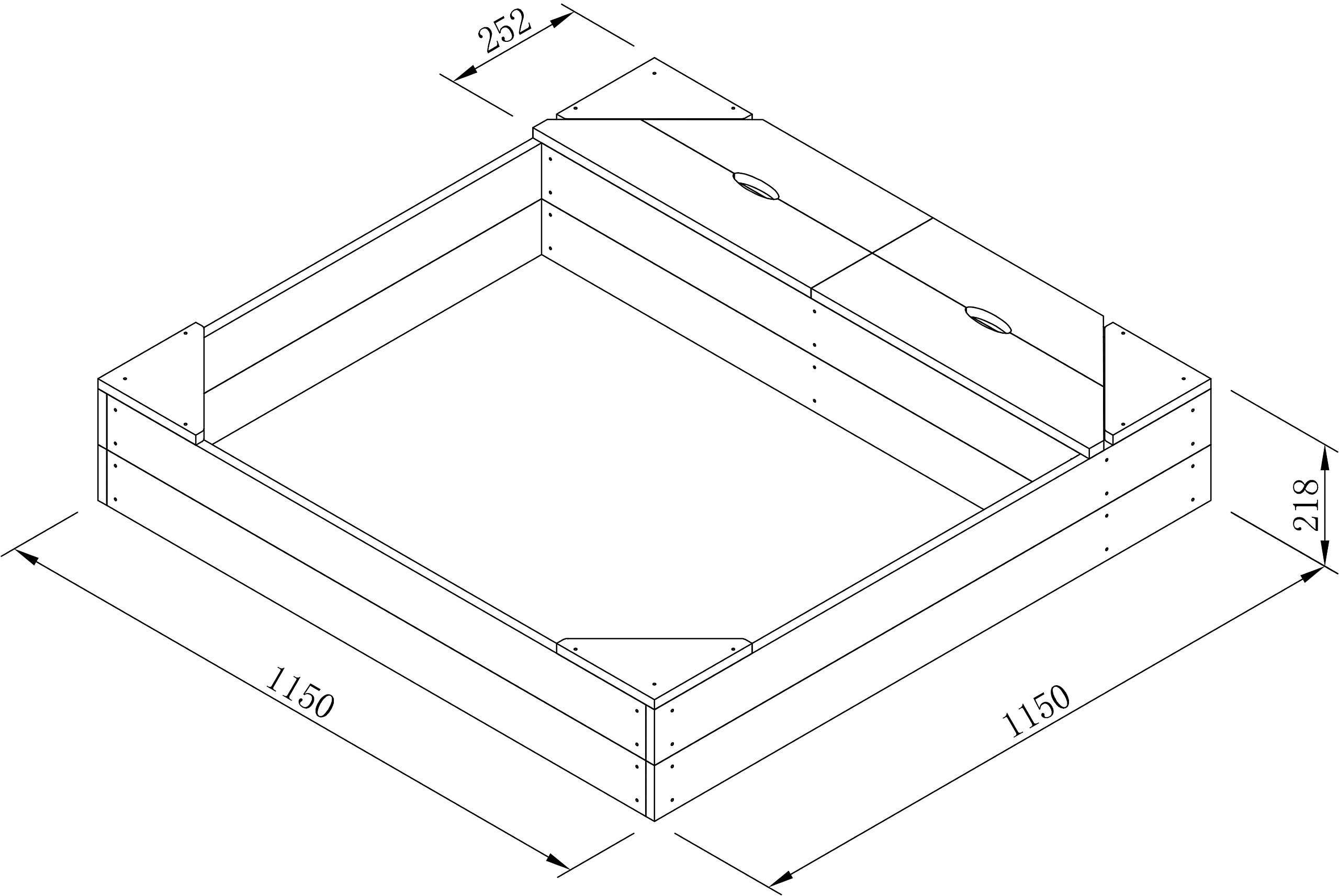 AXI Sandkasten braun Holz B/H/L: ca. 115x22x115 cm