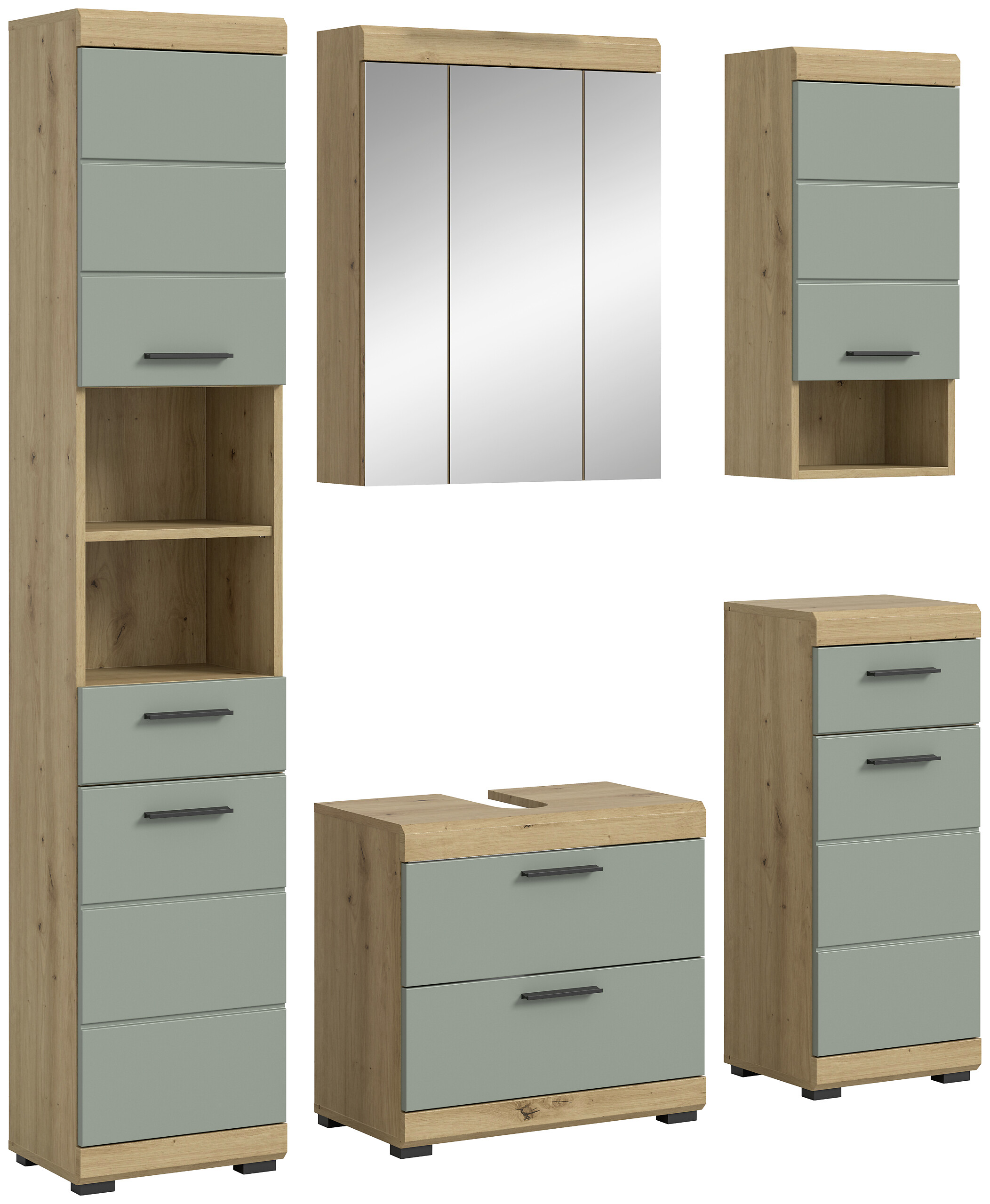Badezimmer-Set Scout Eiche Artisan Nachbildung salbei Nachbildung B/H/T: ca. 164x191x37 cm Badezimmer-Set Scout Eiche Artisan Nachbildung salbei Nachbildung B/H/T: ca. 164x191x37 cm