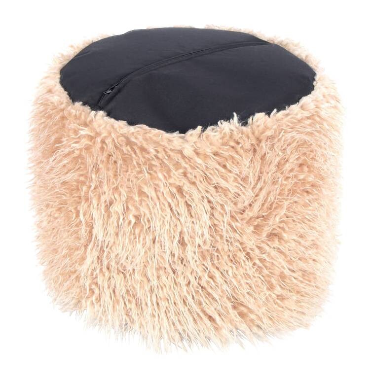 360 Living Hocker Bobtail 100 beige braun Kord Kunstfell Styropor H/D: ca. 38x45 cm