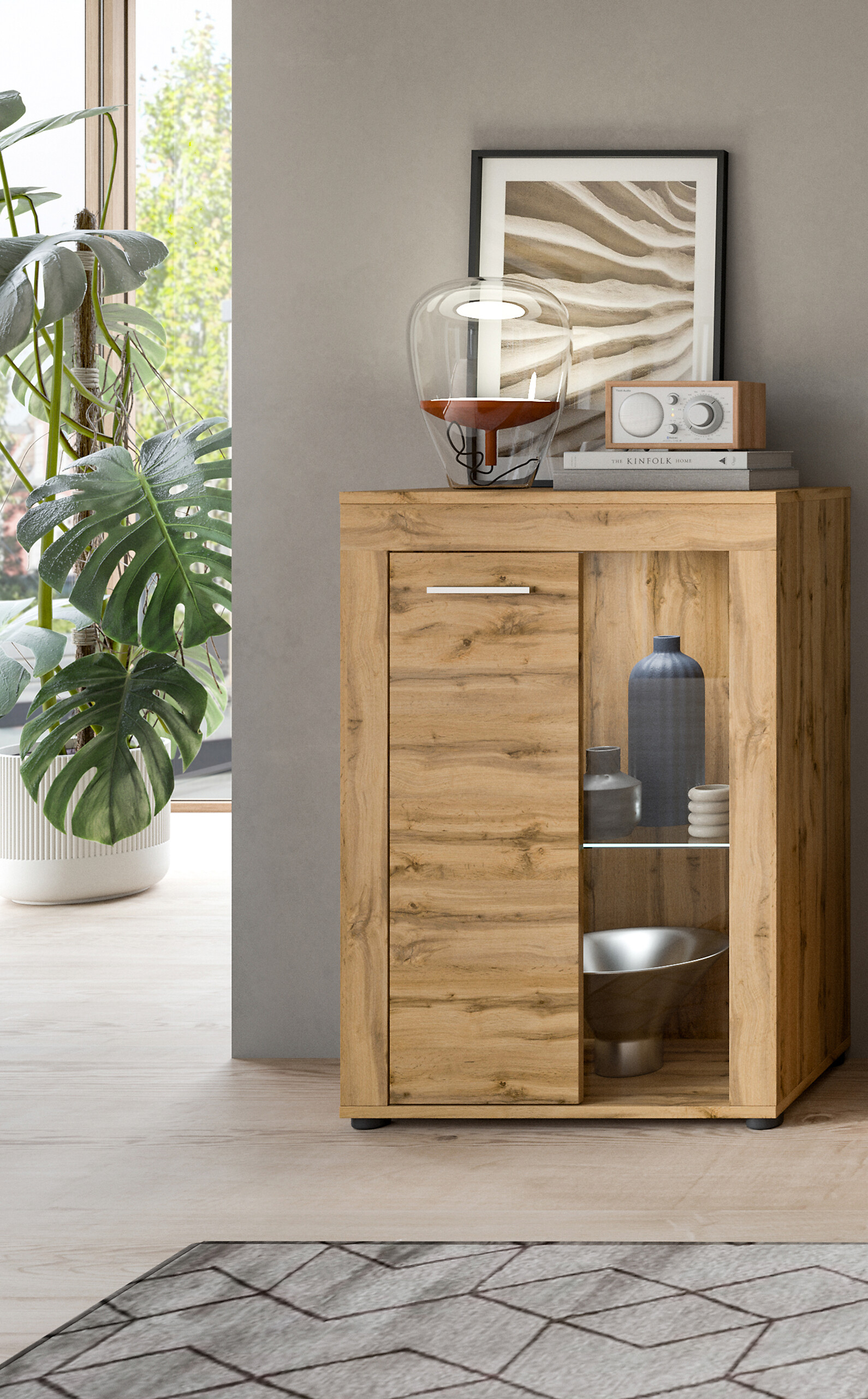 Vitrine Jam Eiche Wotan Nachbildung B/H/T: ca. 60x86x35 cm