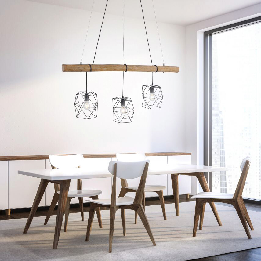 Just Light Pendelleuchte 15503-18 Eisen Holz Kunststoff B: ca. 120 cm E27 3 Brennstellen