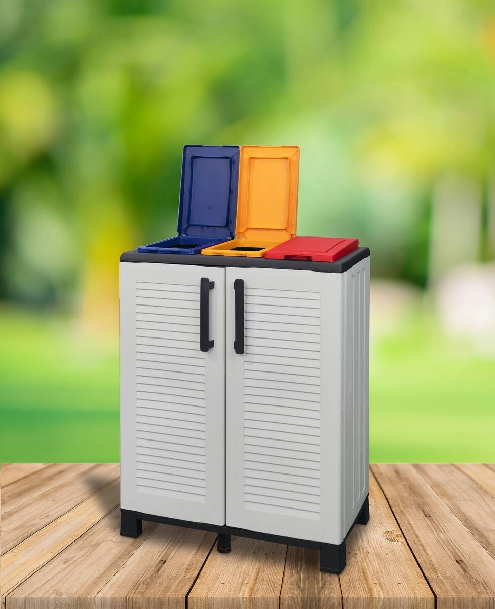 ArtPlast Mülltrennungsschrank Family hellgrau Kunststoff B/H/T: ca. 68x90x37 cm