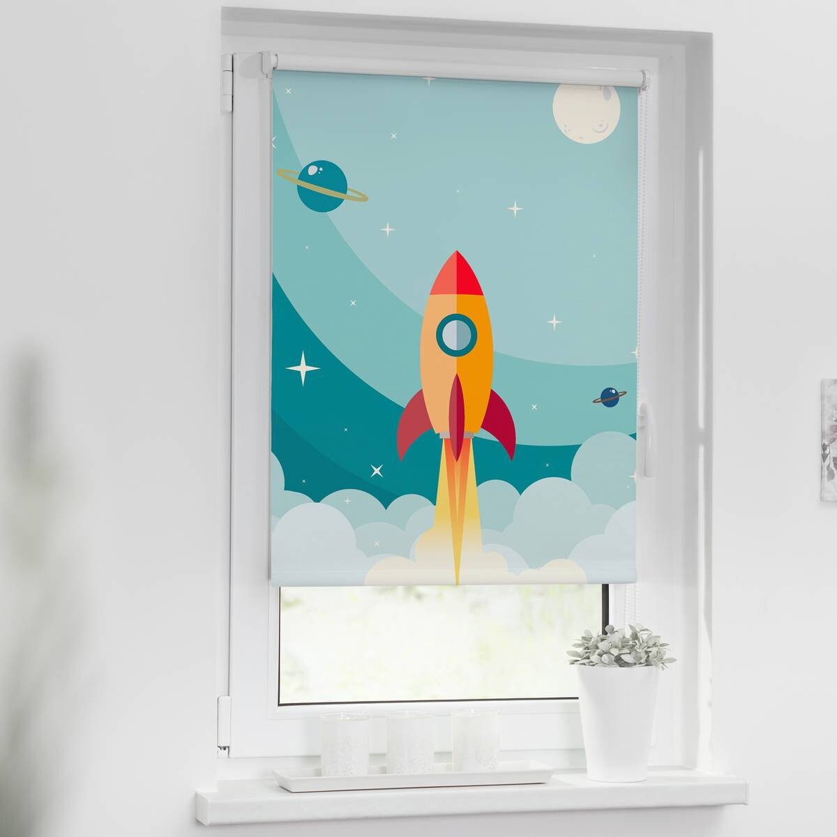 LICHTBLICK Verdunkelungsrollo Rakete blau B/L: ca. 90x150 cm