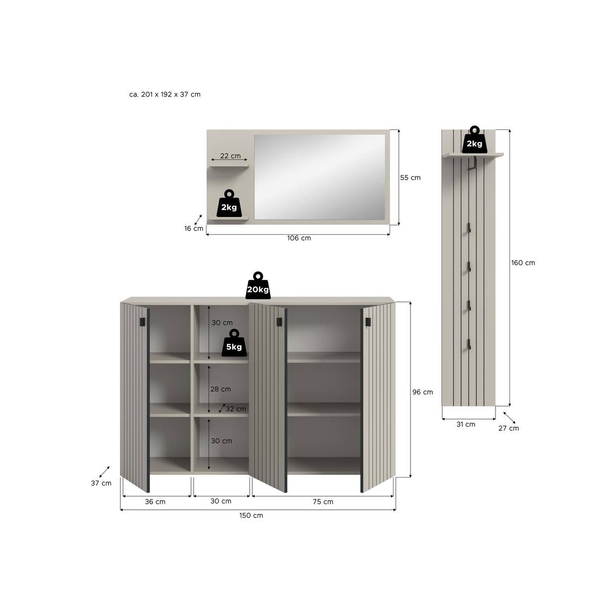 Garderobenset STATION Cashmere B/H/T: ca. 201x192x37 cm